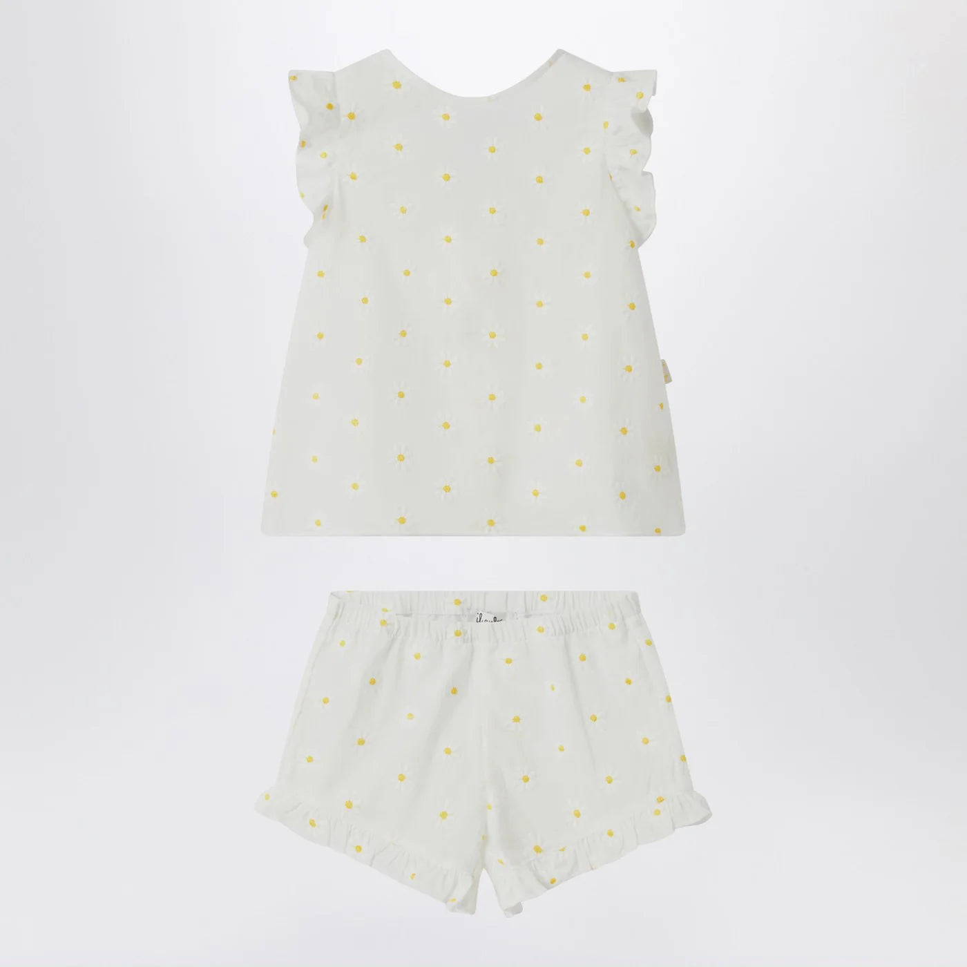 Il Gufo Two-piece white set with floral embroidery