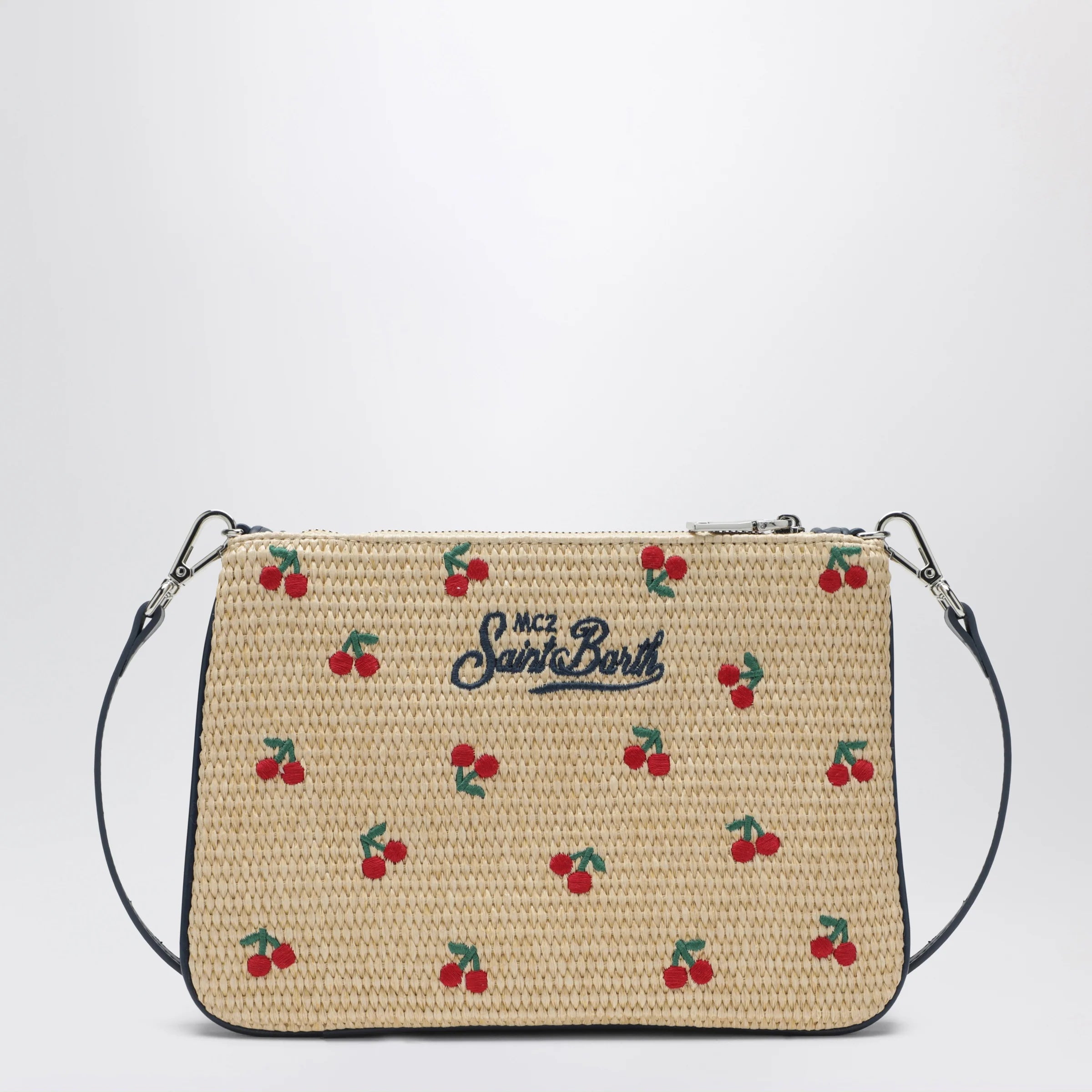MC2 Saint Barth Raffia Pouch with Cherry Embroidery