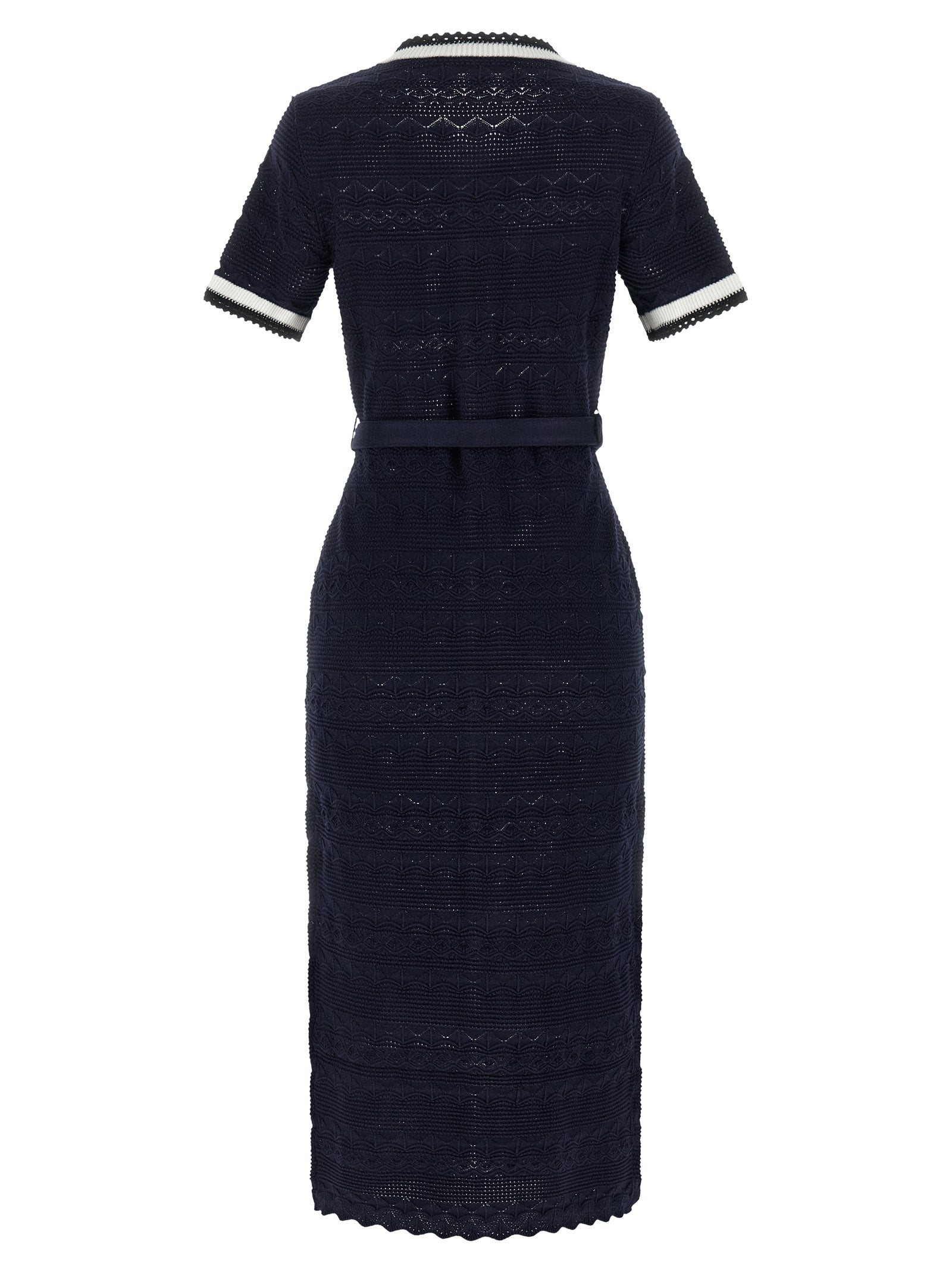 Self-Portrait Navy Pointelle Knit Midi Dress