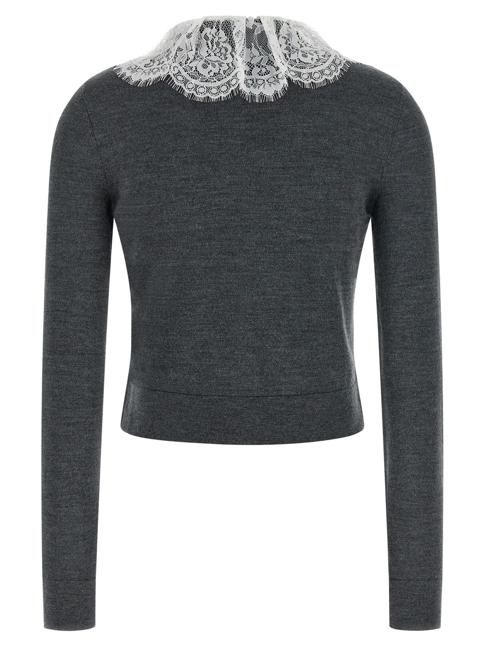 Self-Portrait Grey Lace Collar Knit Cardigan
