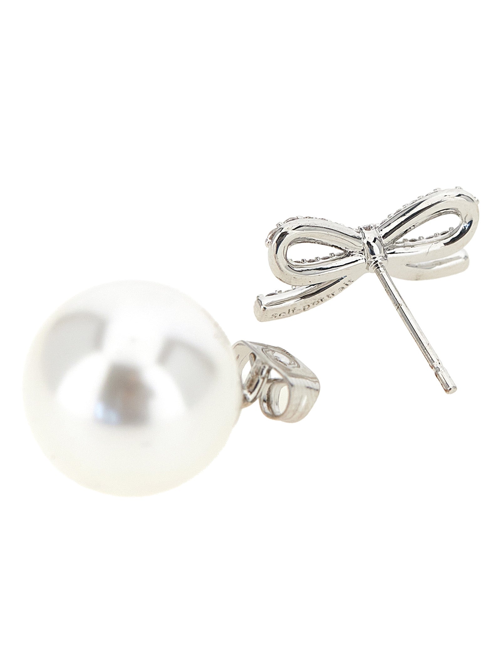 Self-Portrait Crystal Bow Pearl Back Earrings