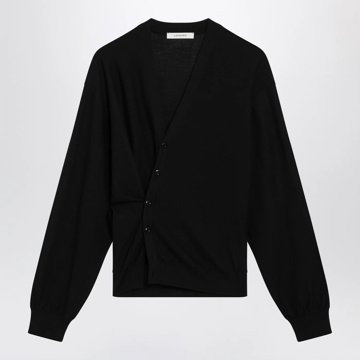 LEMAIRE Black asymmetric wool-blend cardigan