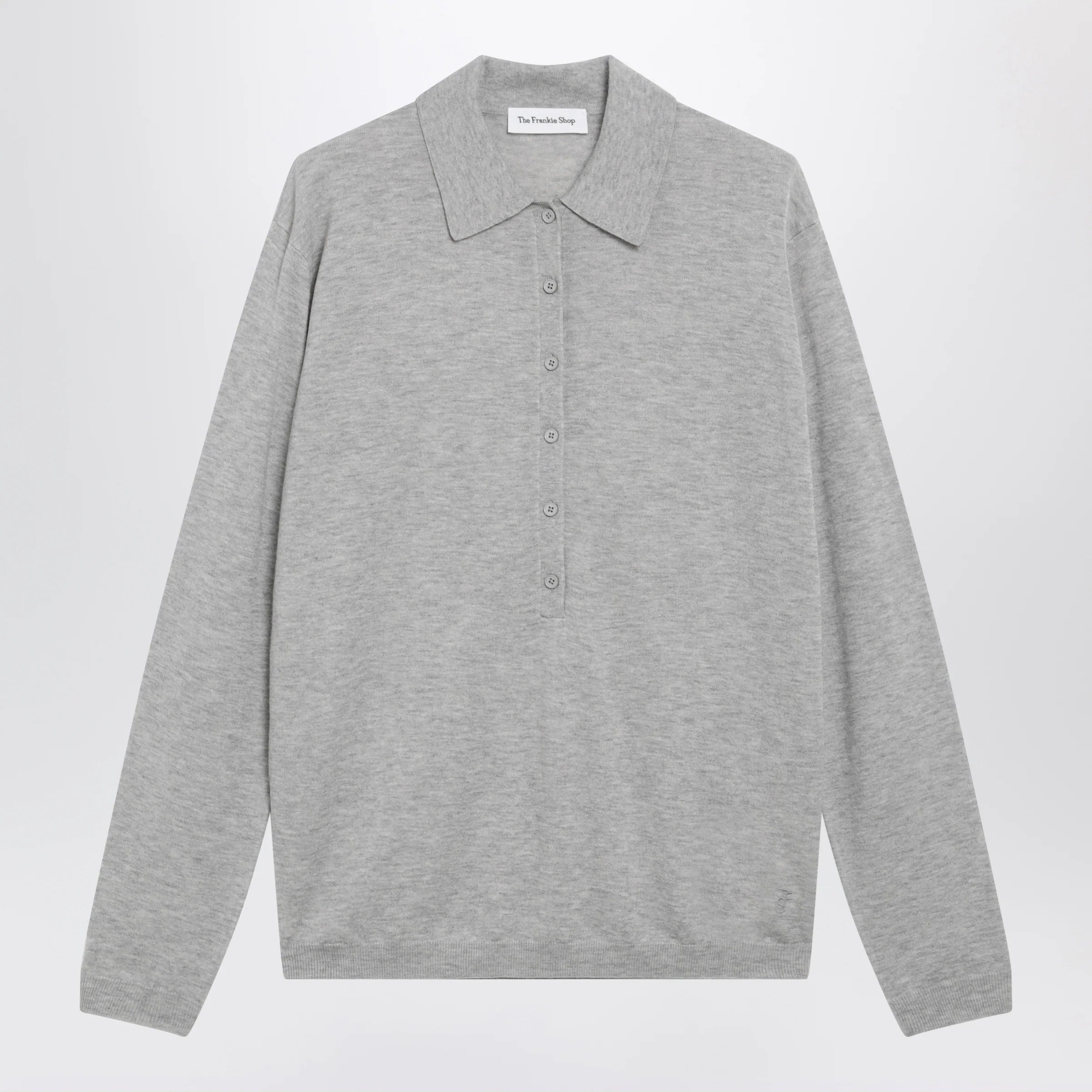 The Frankie Shop Tala V-neck knit polo in grey wool blend