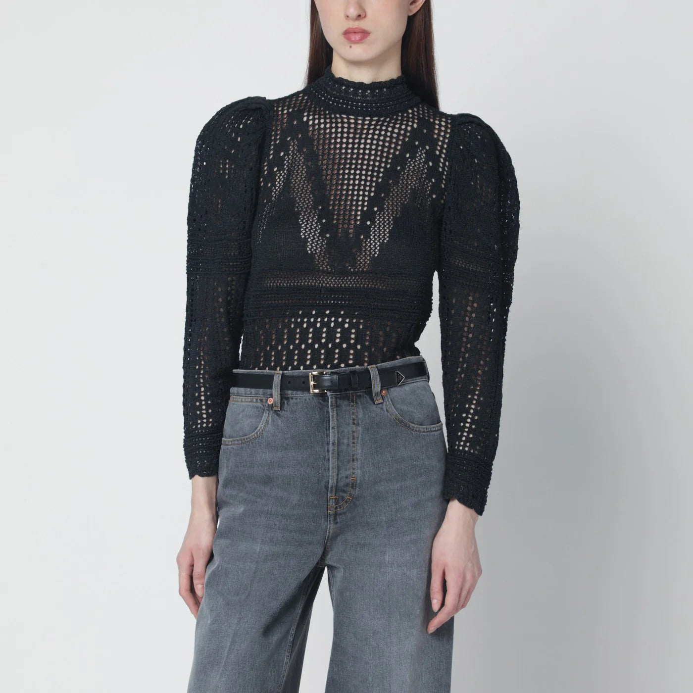 ISABEL MARANT Dahara black openwork knit top