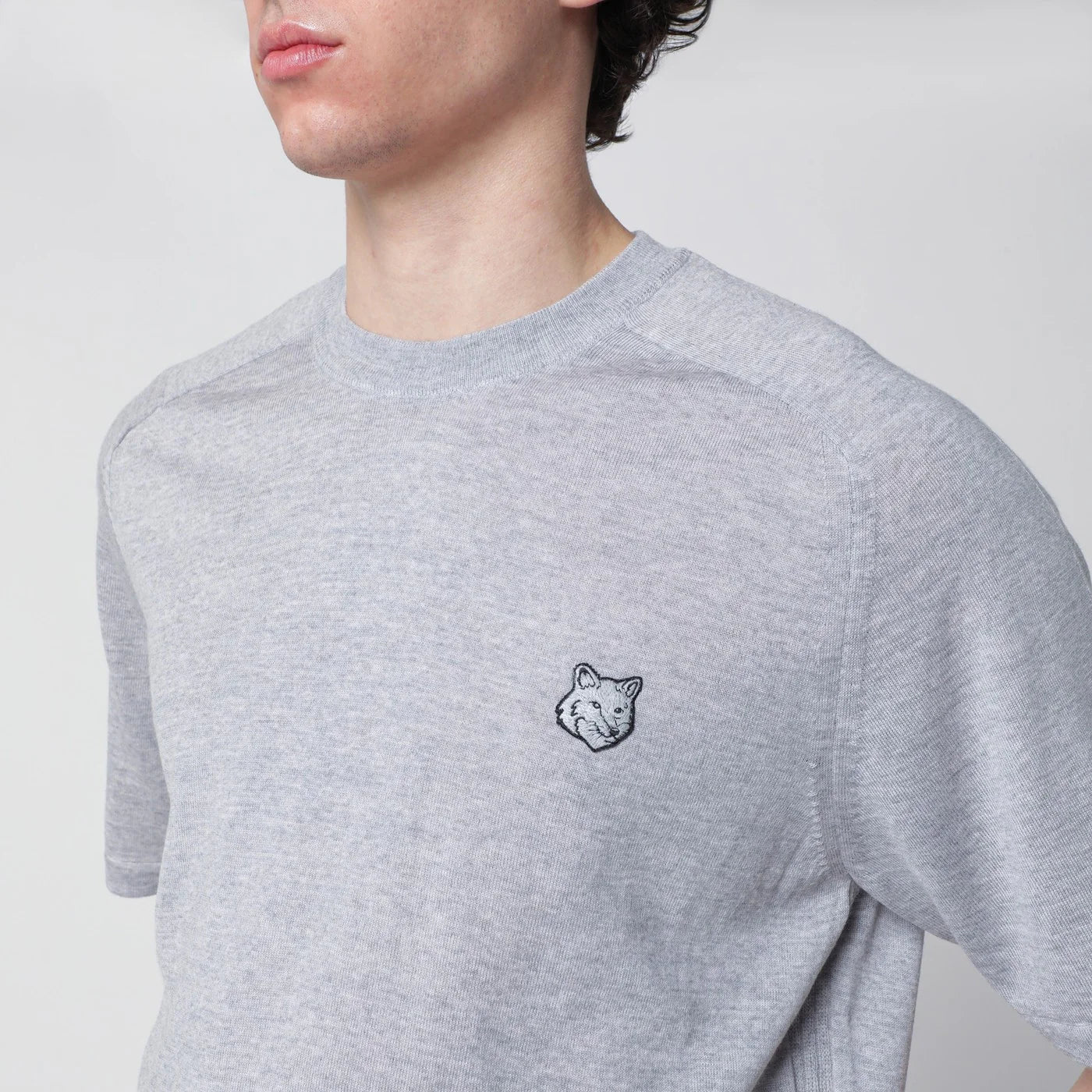Maison Kitsuné Grey mélange Fox Head wool sweater