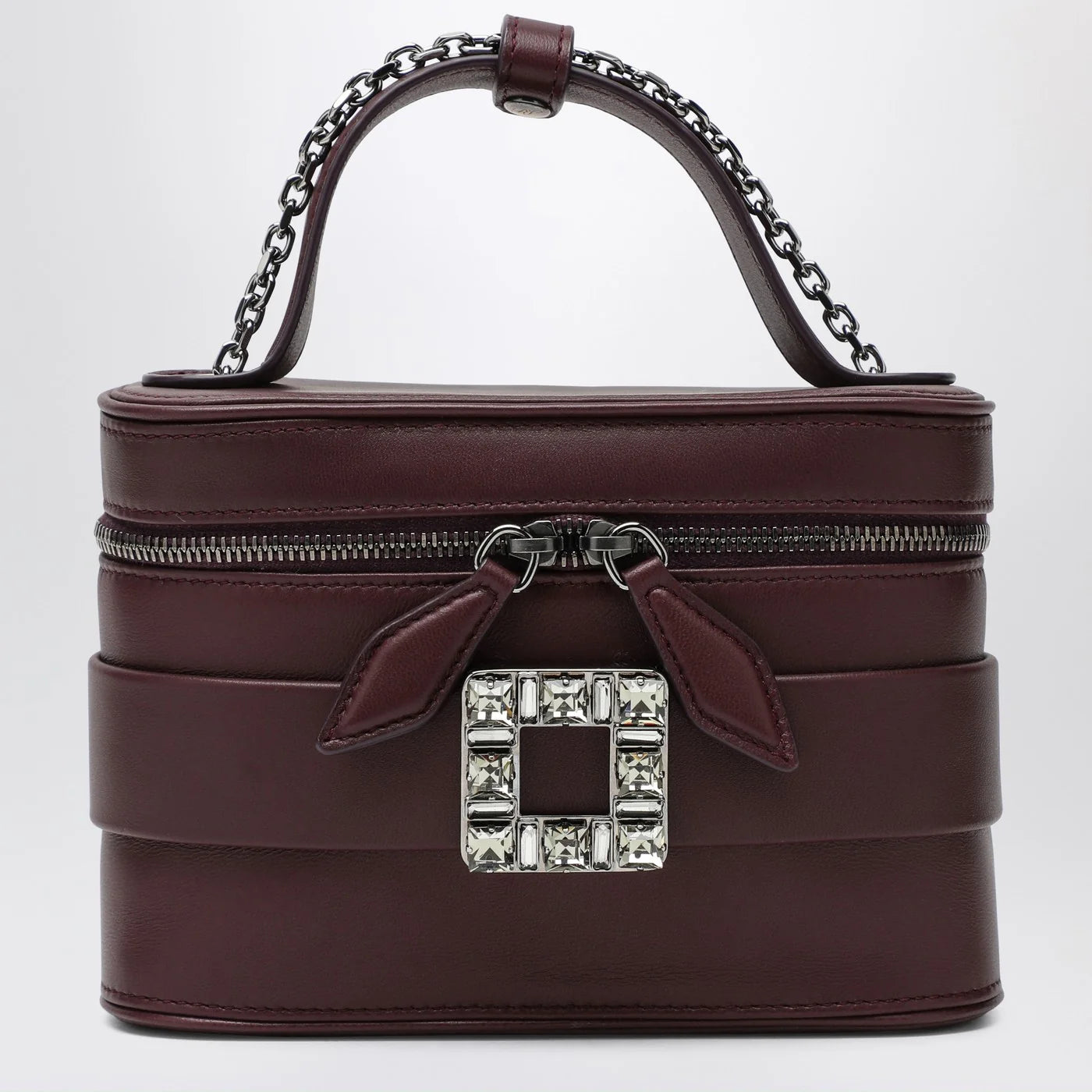 ROGER VIVIER Leather Vanity Bag bordeaux with Rhinestone Buckle