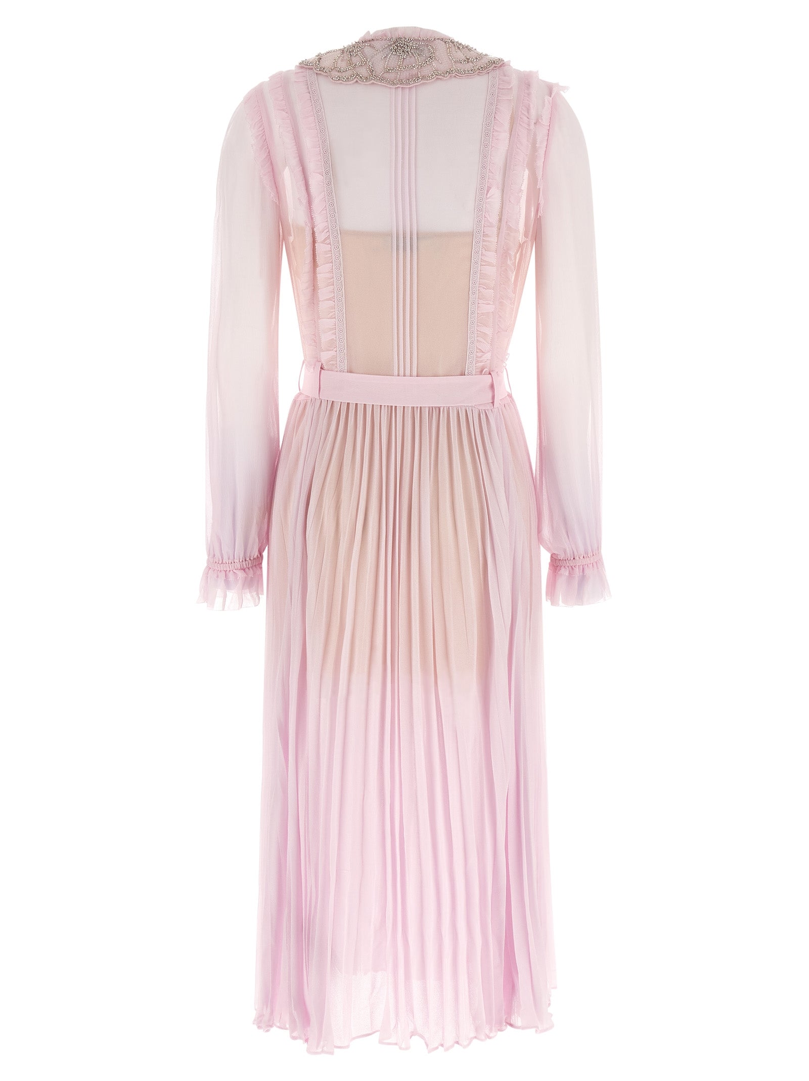 Self-Portrait Pink Pleated Georgette Midi Dress