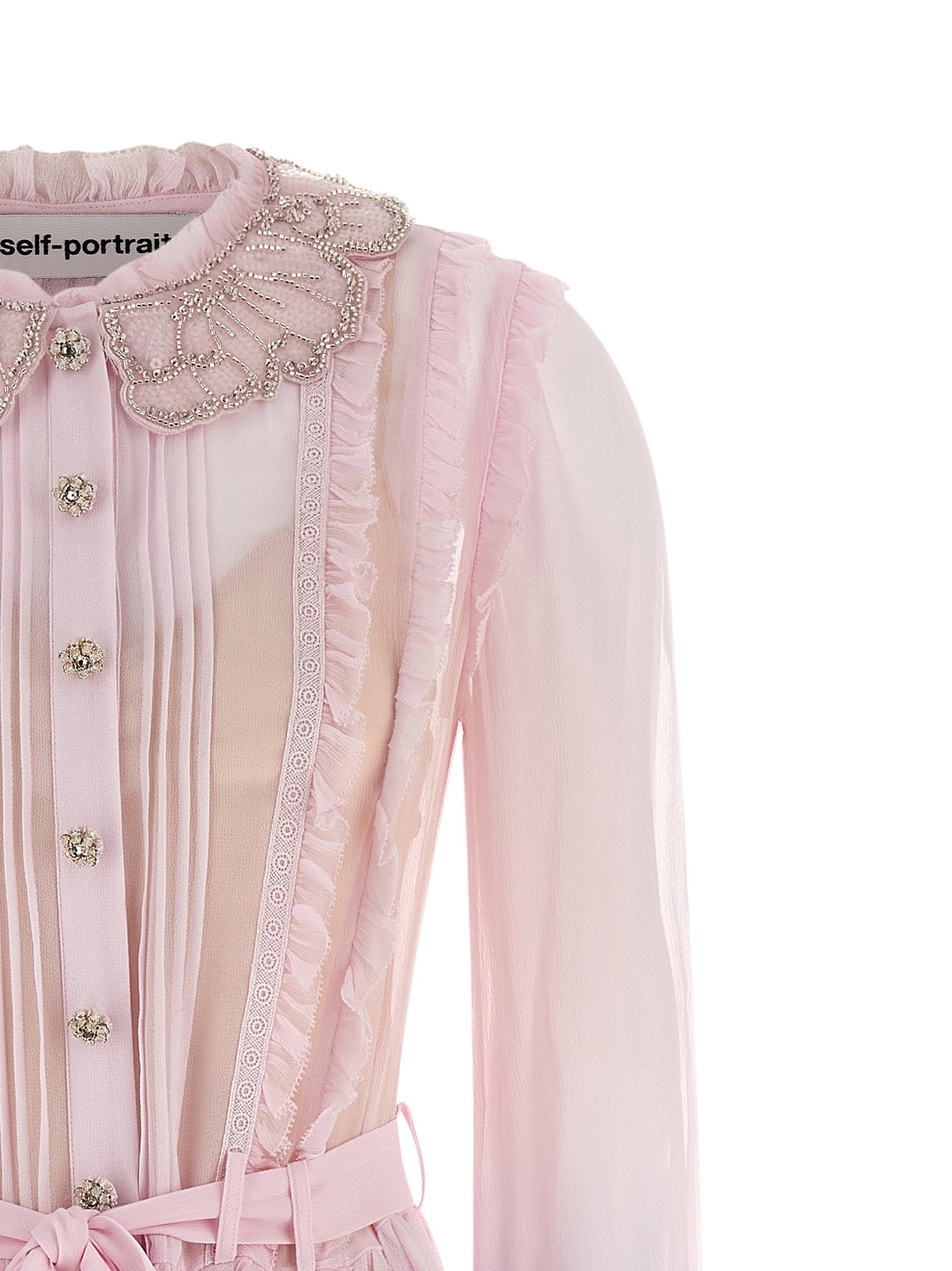 Self-Portrait Pink Pleated Georgette Midi Dress