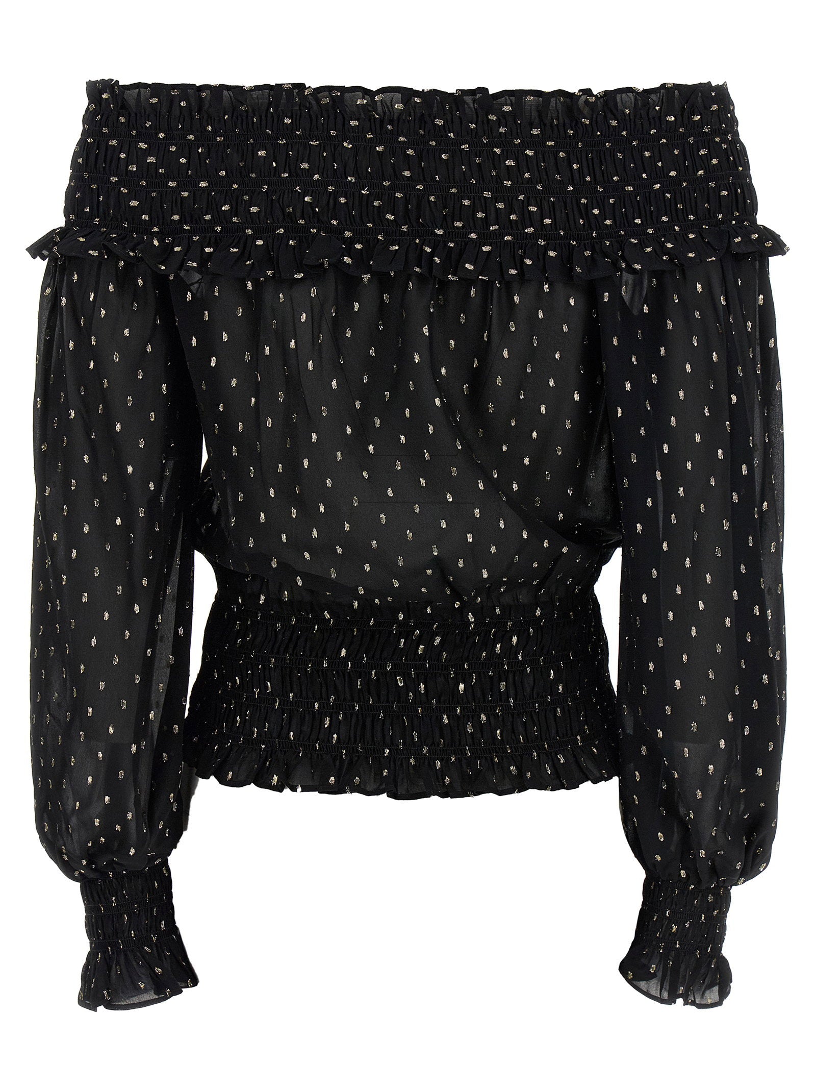 Self-Portrait Black And Gold Chiffon Top