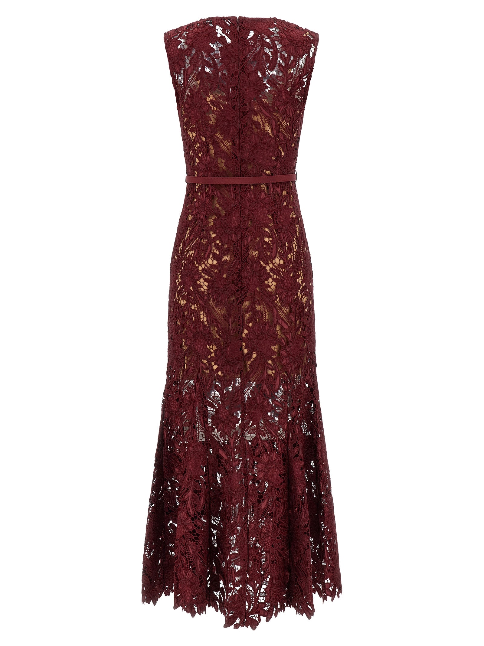 Self-Portrait Burgundy Guipure Lace Midi Dress