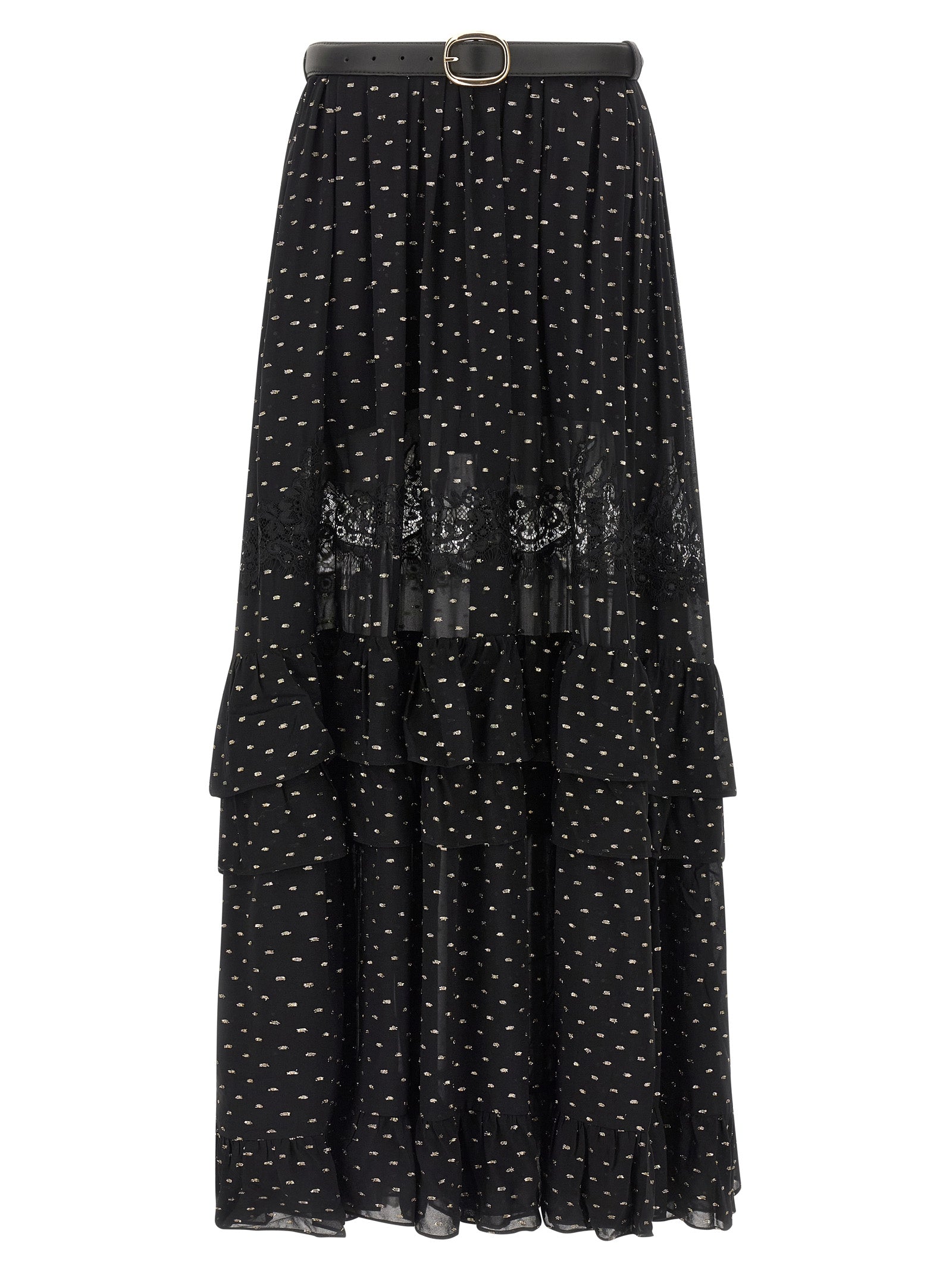 Self-Portrait Black And Gold Chiffon Lace Maxi Skirt