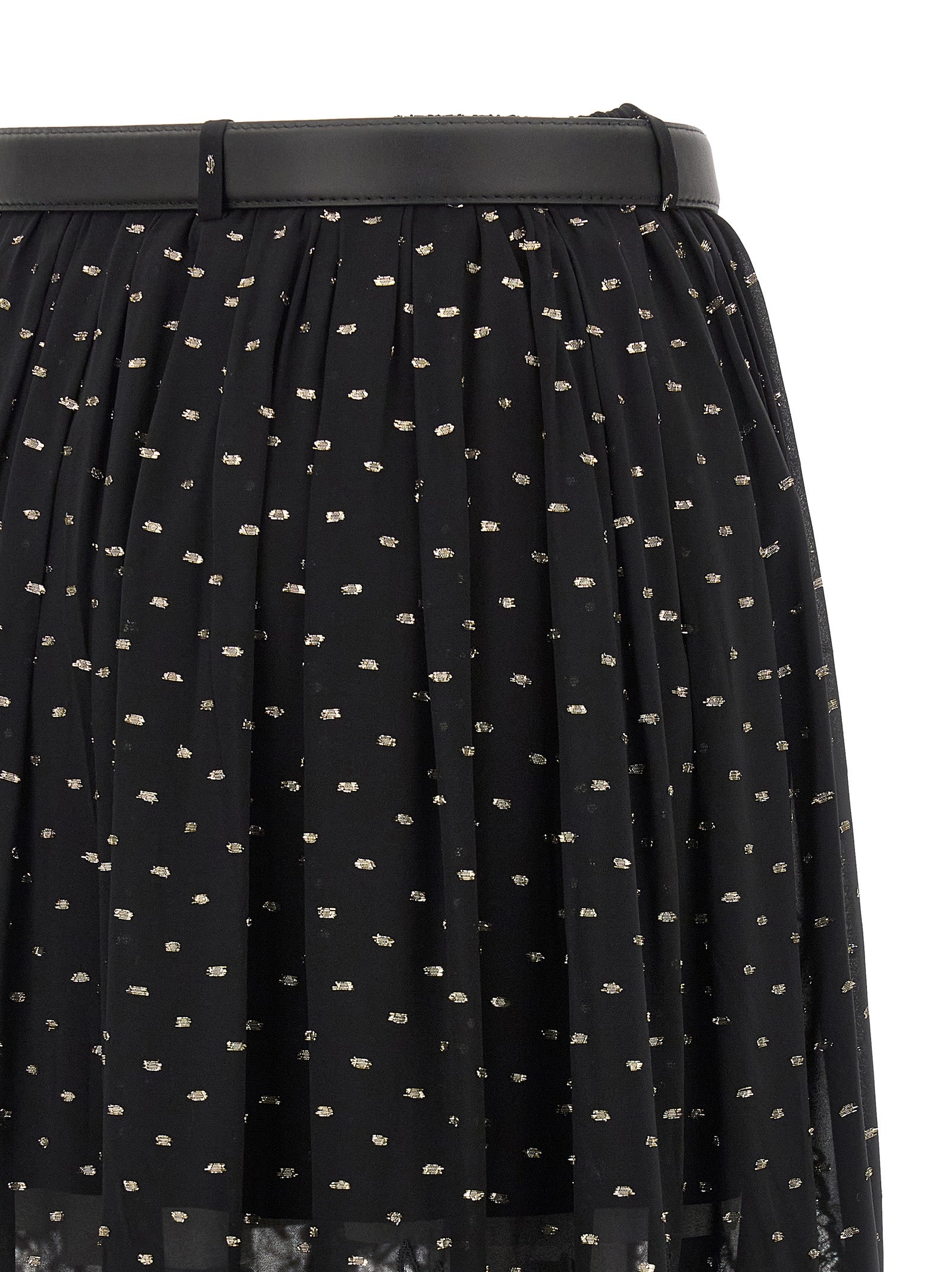 Self-Portrait Black And Gold Chiffon Lace Maxi Skirt
