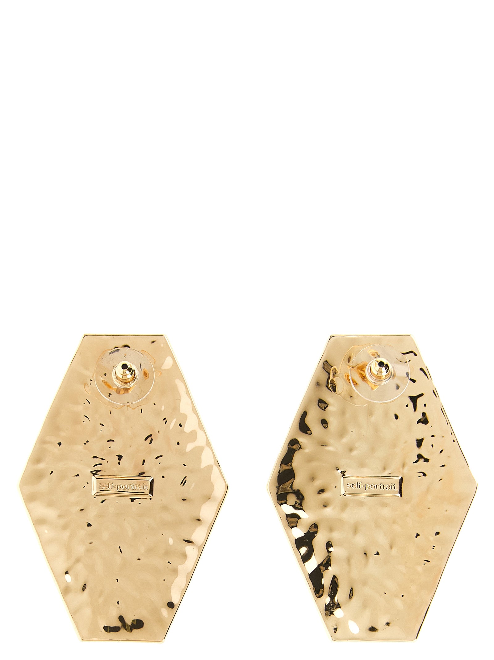 Self-Portrait Large Hammered Gold Pearl Earrings