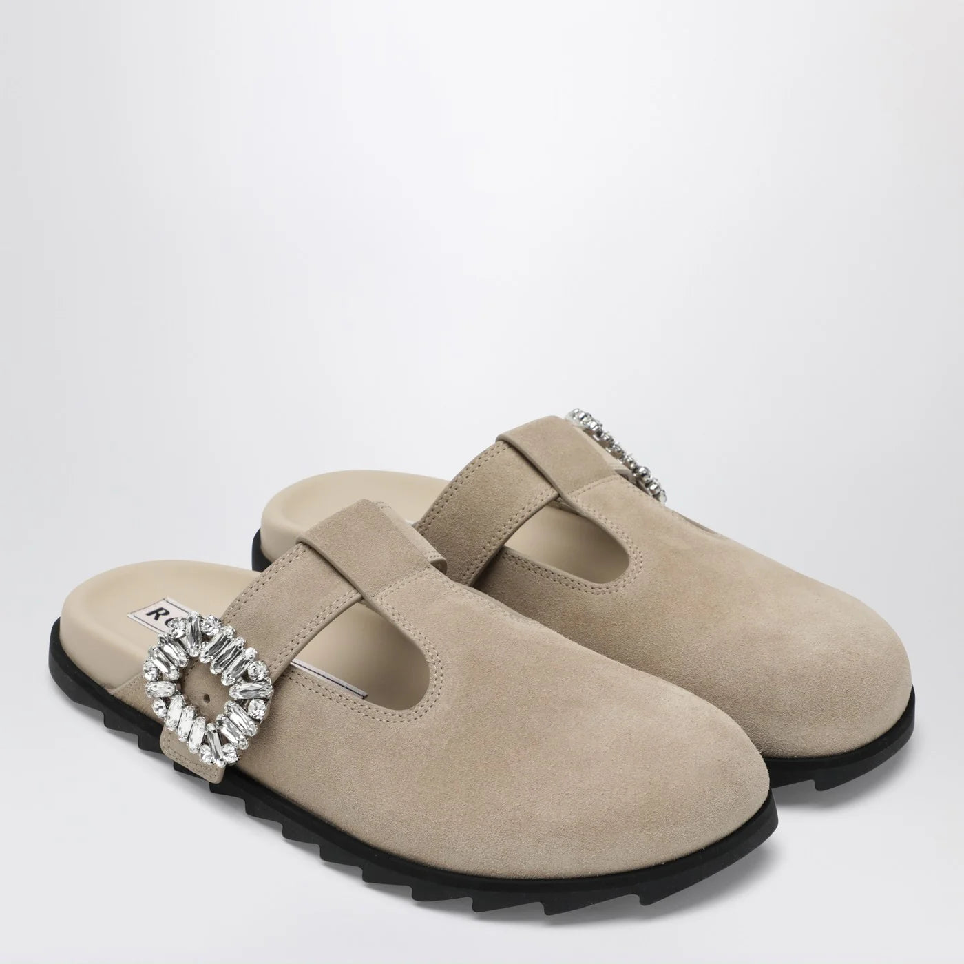 ROGER VIVIER Slidy Viv Mules in suede beige