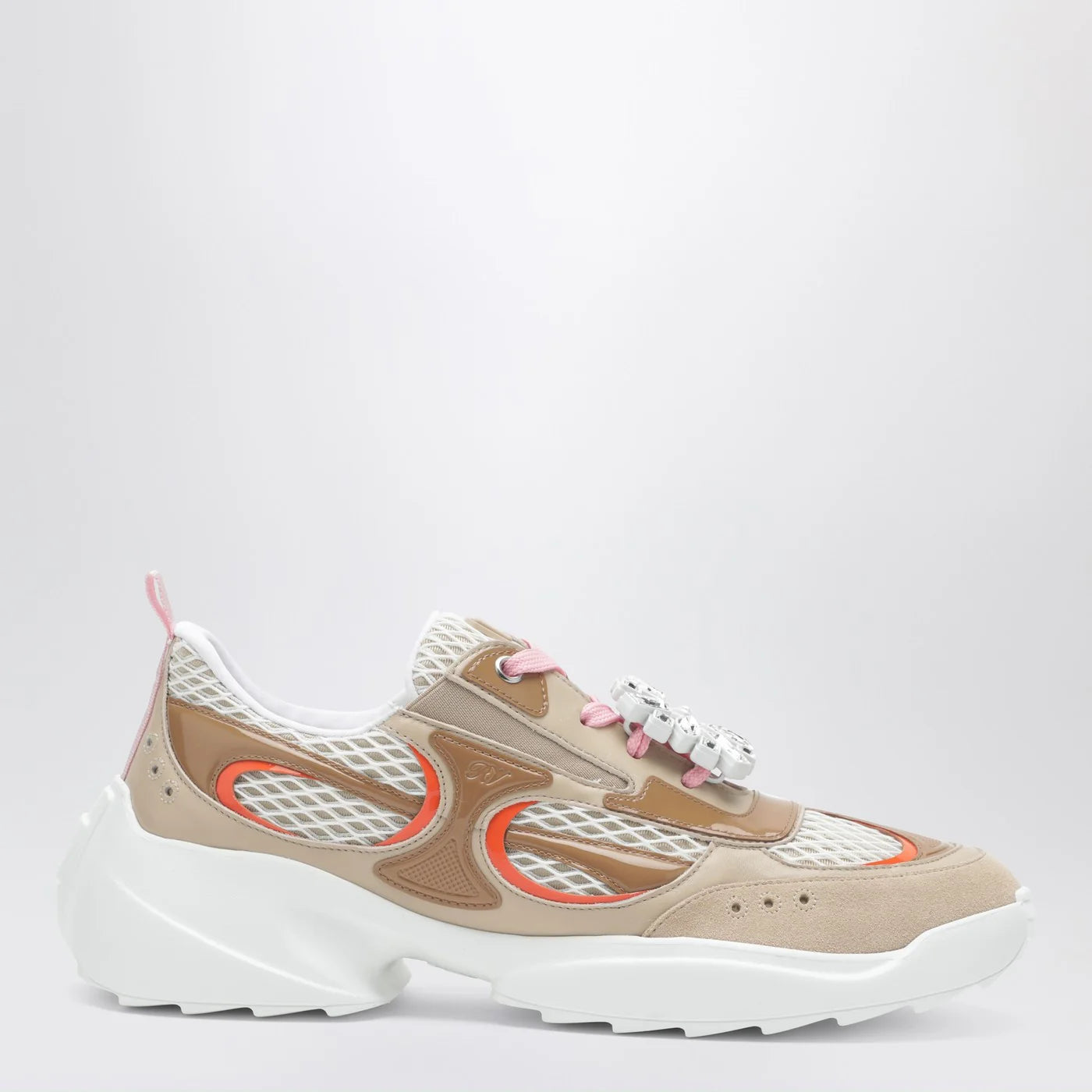 ROGER VIVIER Viv’ on the Run beige/white leather and fabric sneaker