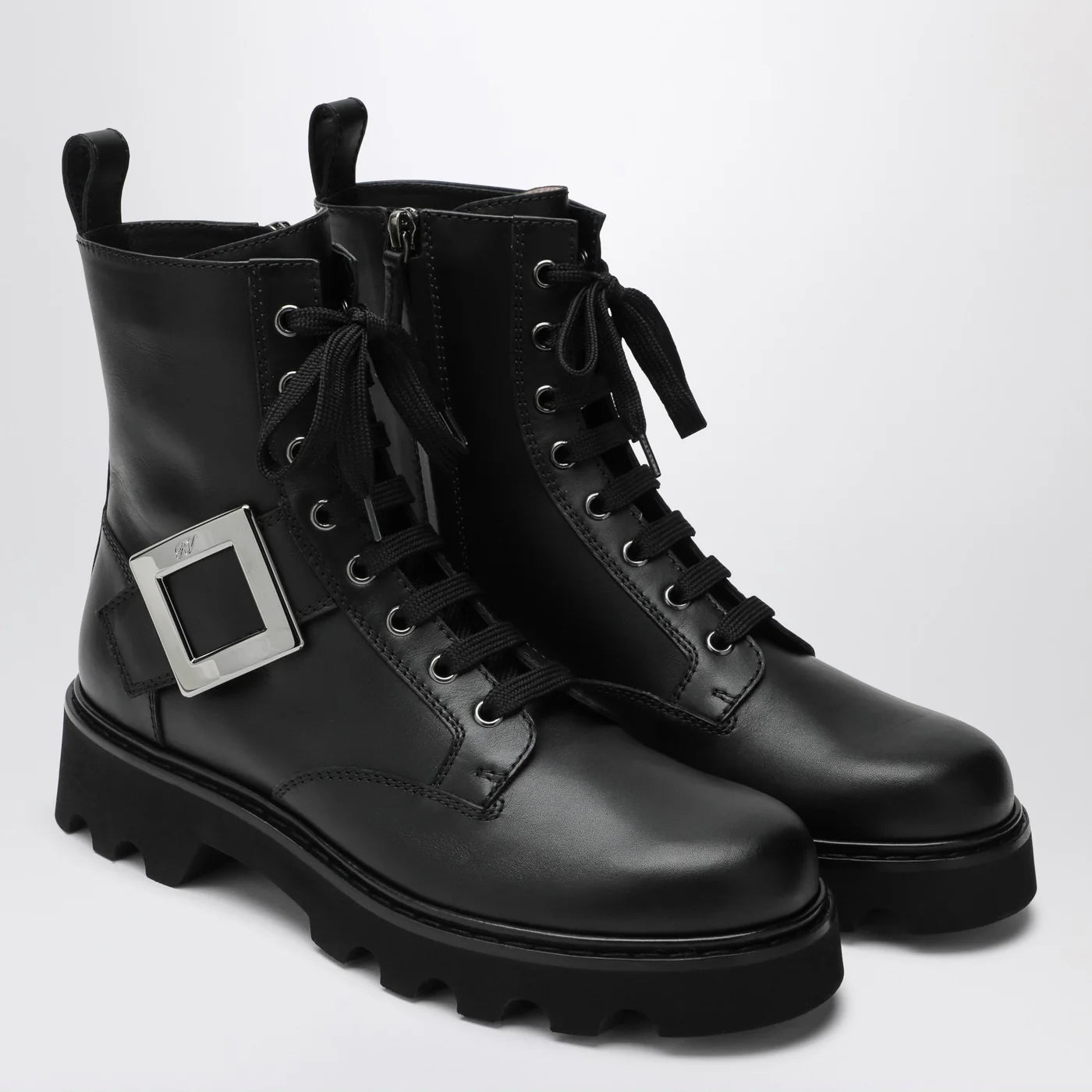 ROGER VIVIER Viv' Rangers Truck black leather ankle boots
