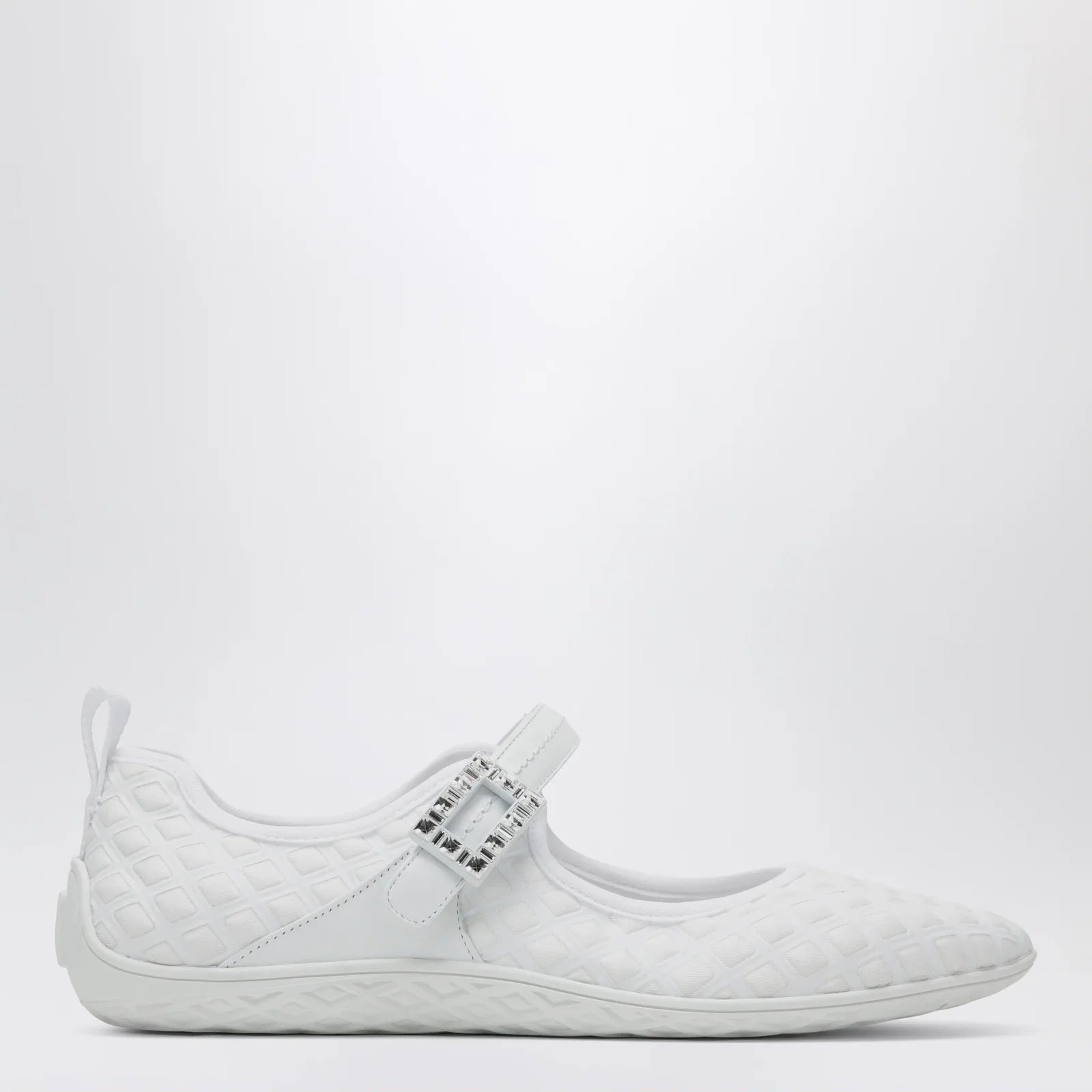ROGER VIVIER Viv Low Ballerina Flats with Fabric Strap in White