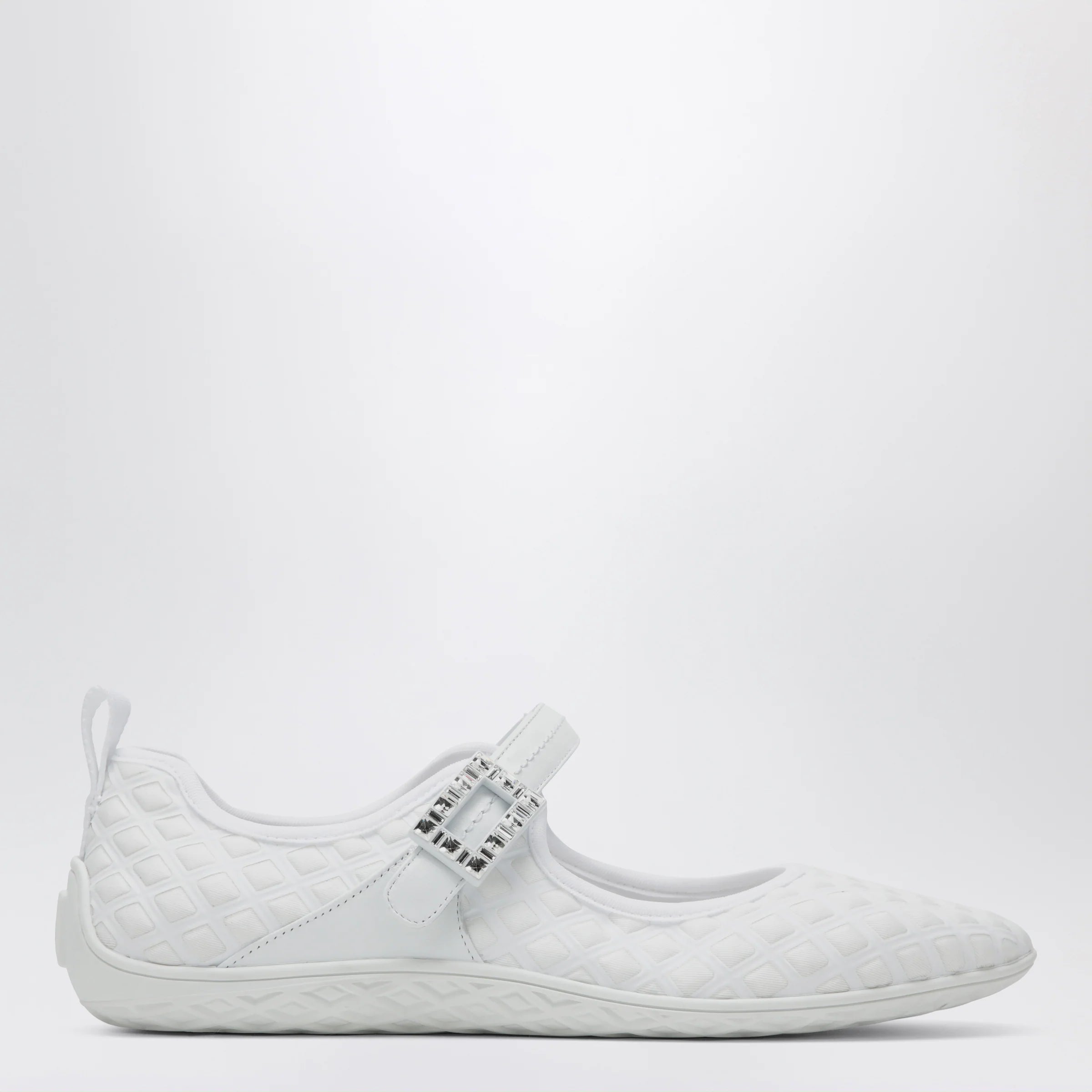 ROGER VIVIER Viv Low Ballerina Flats with Fabric Strap in White