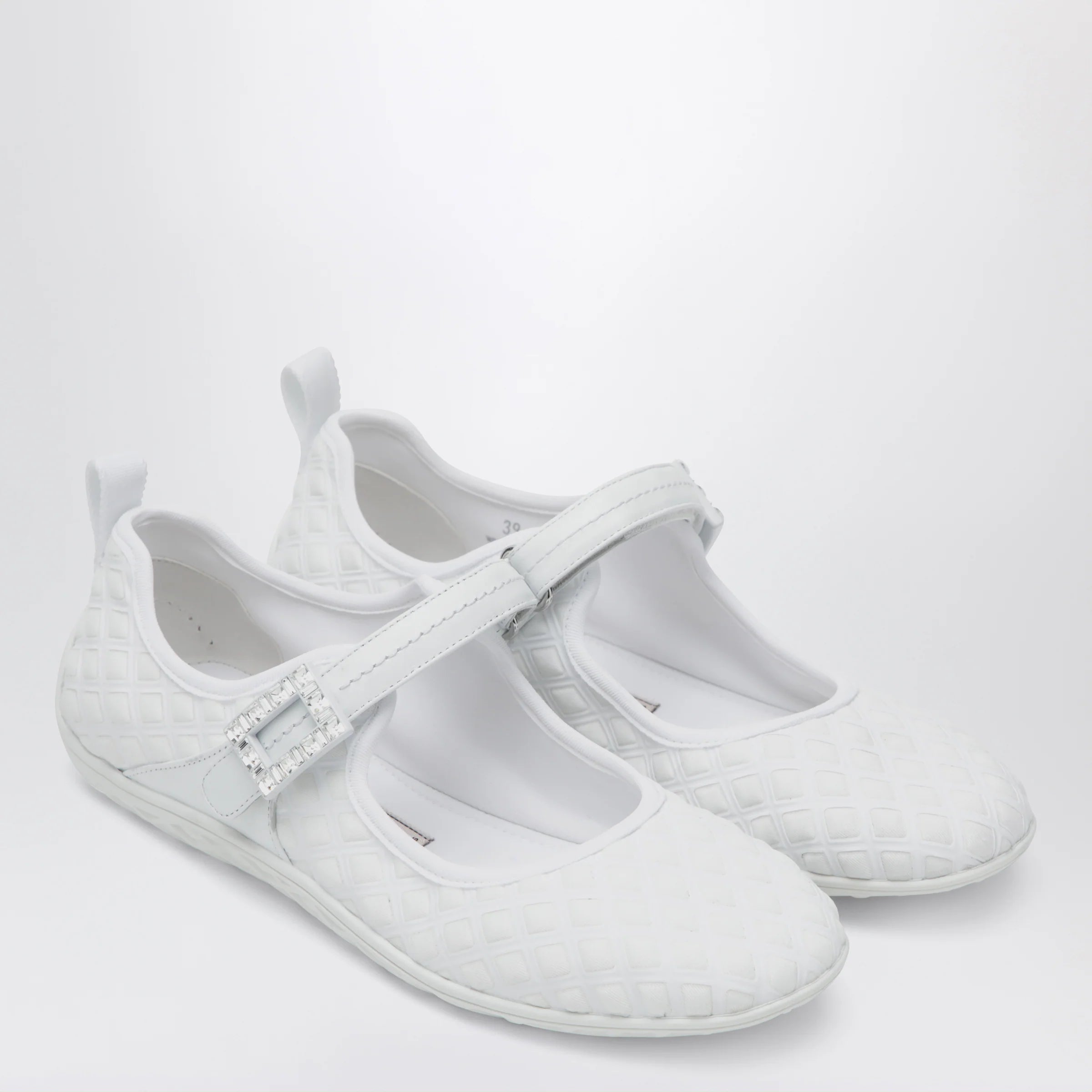 ROGER VIVIER Viv Low Ballerina Flats with Fabric Strap in White
