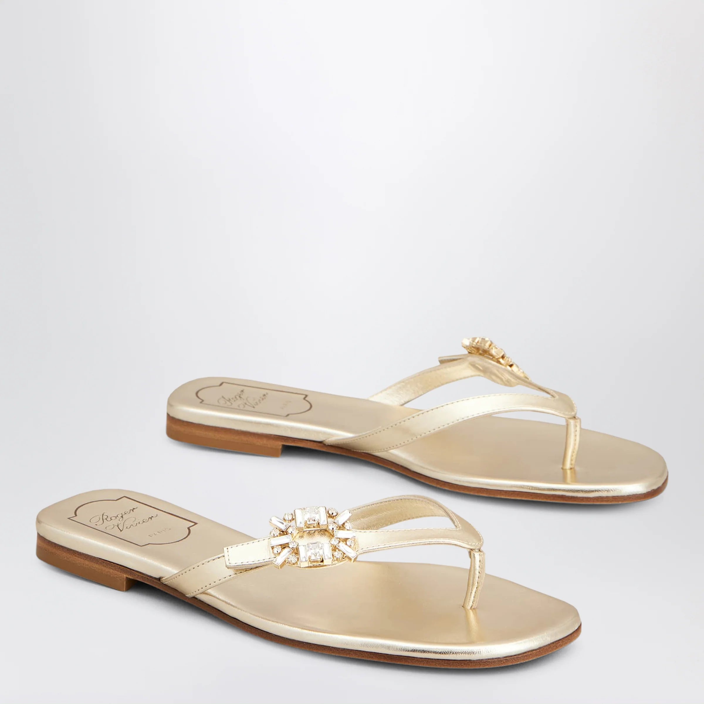 ROGER VIVIER Gold metallic nappa leather slip-on
