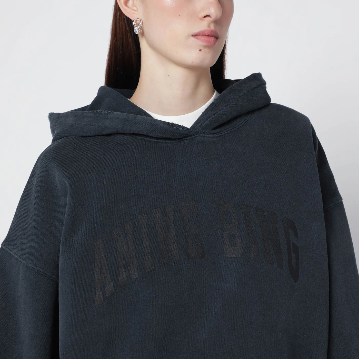 ANINE BING Black washed hoodie with distressing