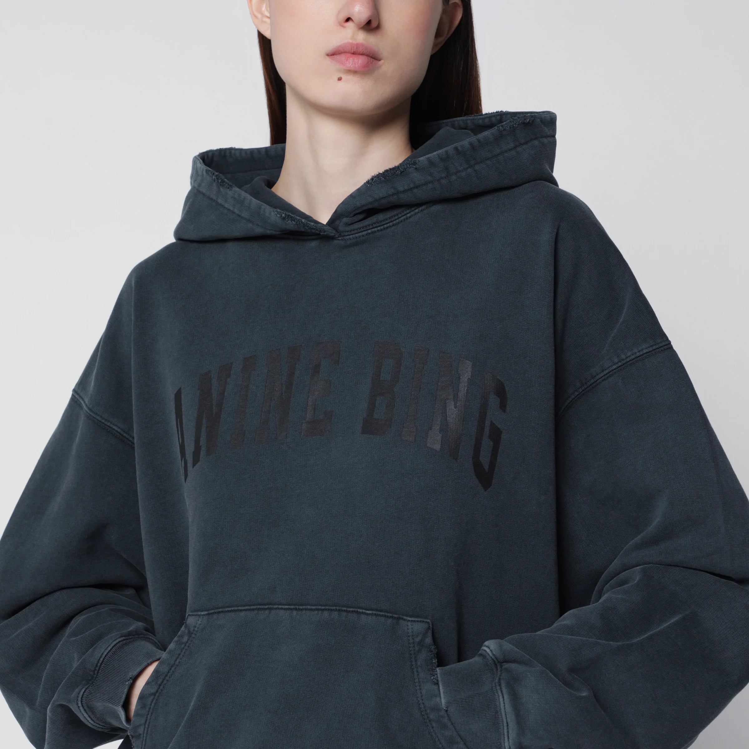 ANINE BING Black washed hoodie with distressing