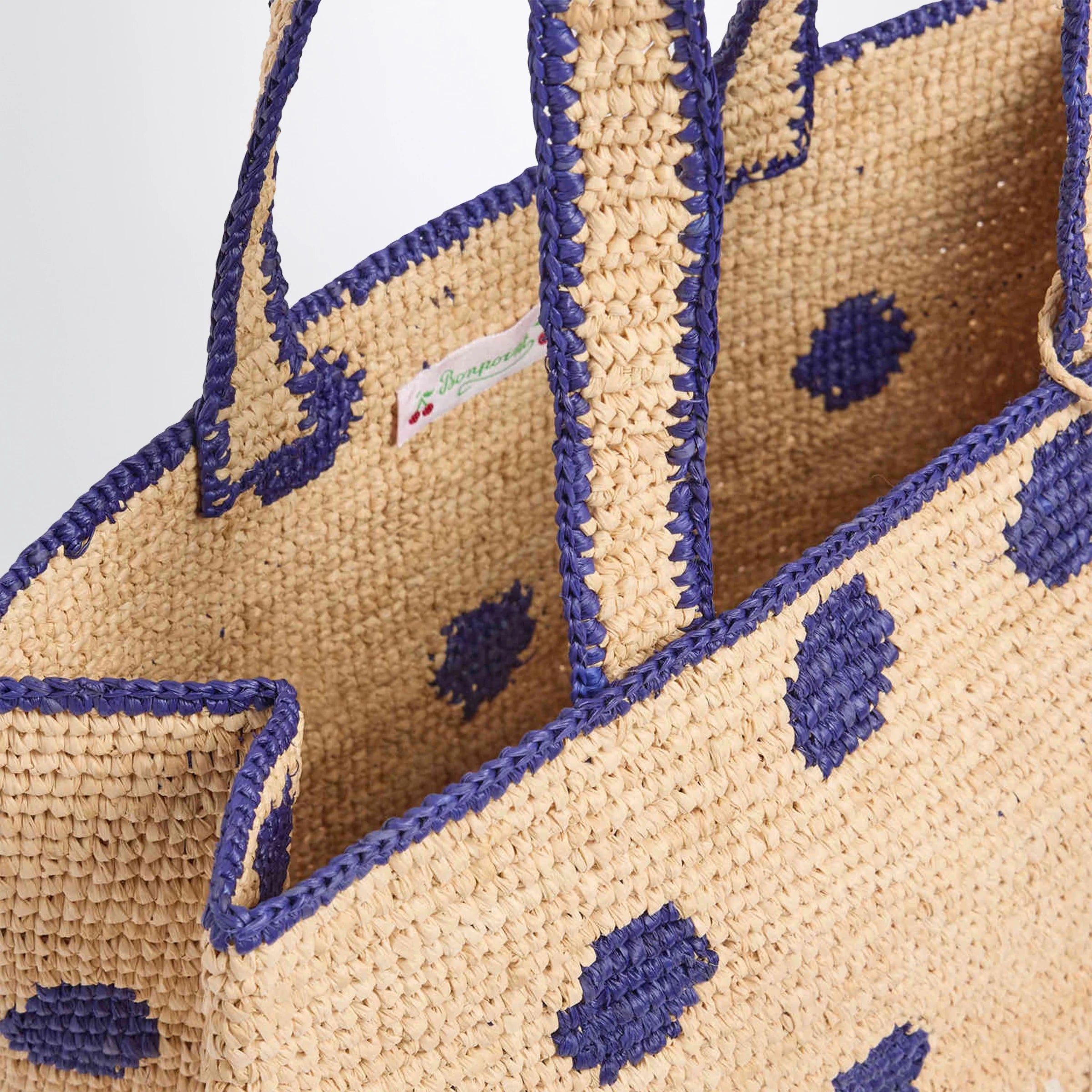 Bonpoint Esma blue polka dot raffia bag