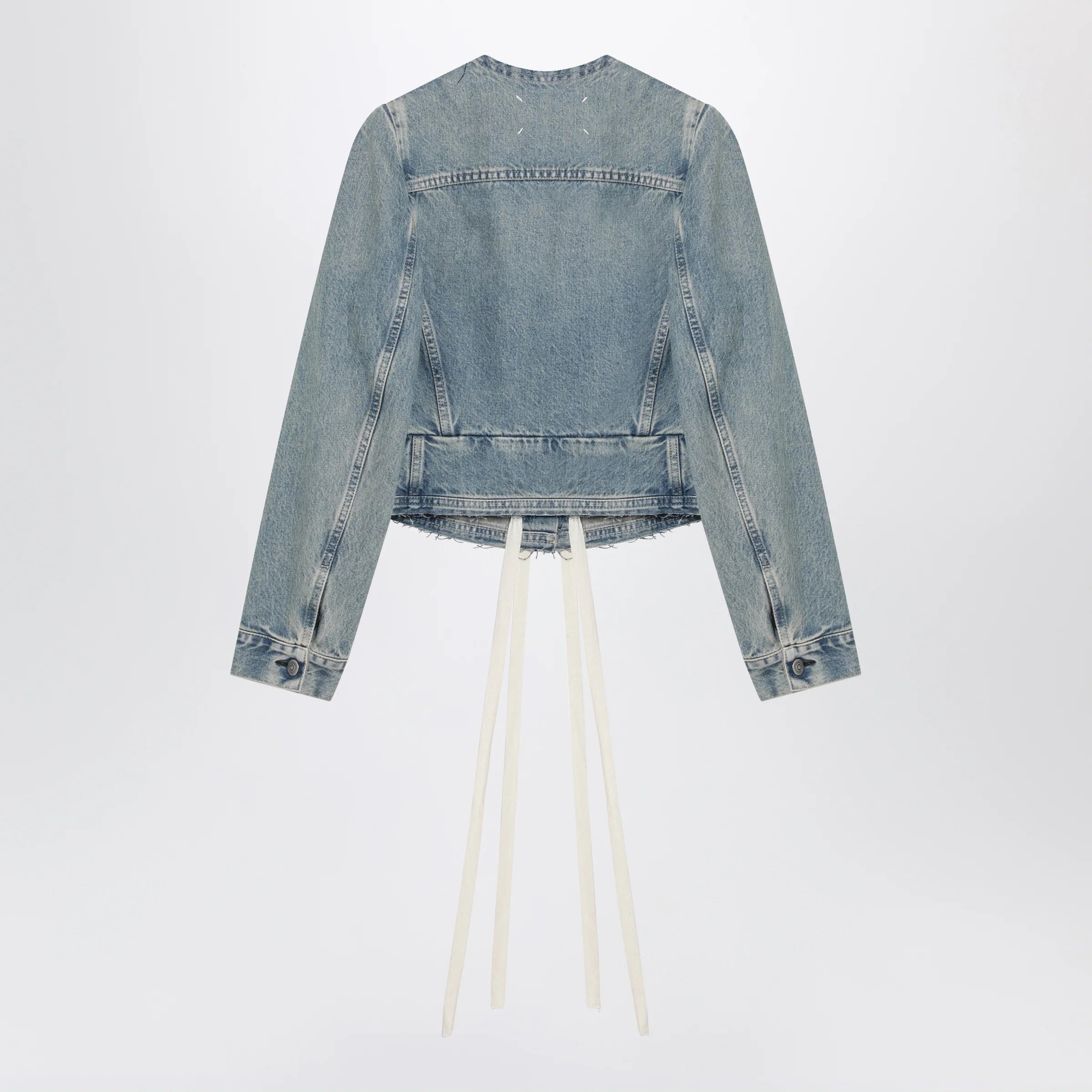 Maison Margiela Light blue cotton denim jacket with V-neck