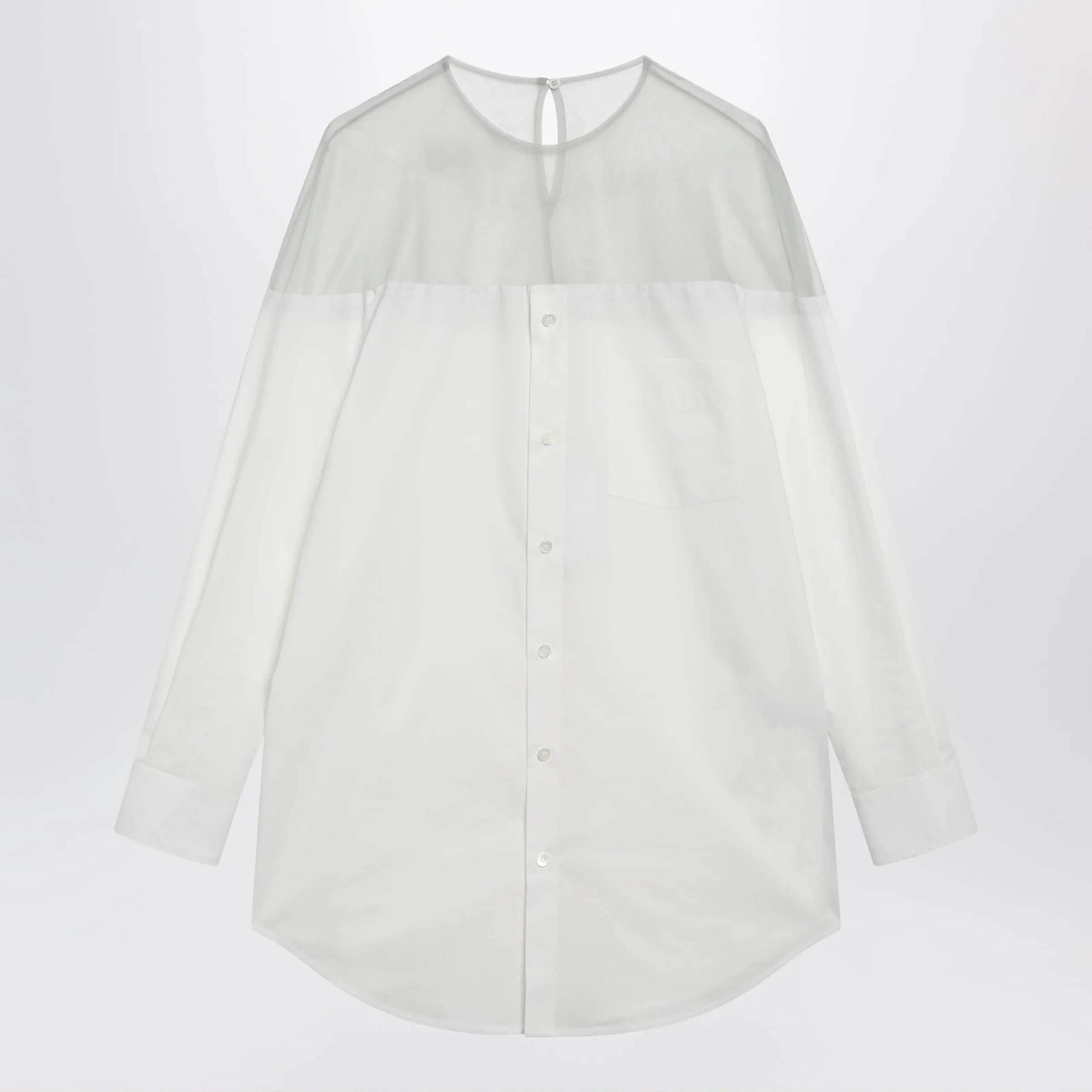 MM6 Maison Margiela Cotton shirt with sheer panels in off-white