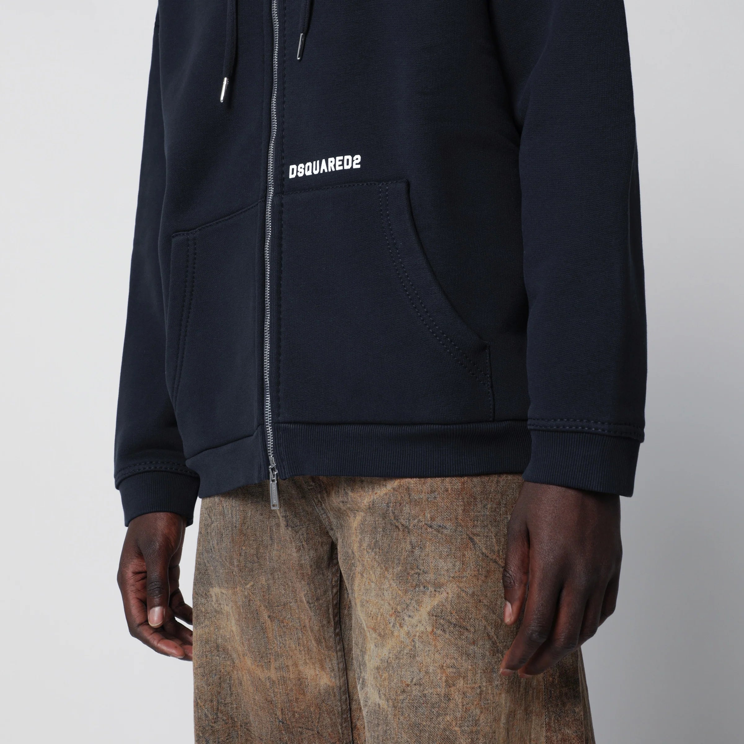 Dsquared2 Zip-up hoodie in stretch cotton, blue