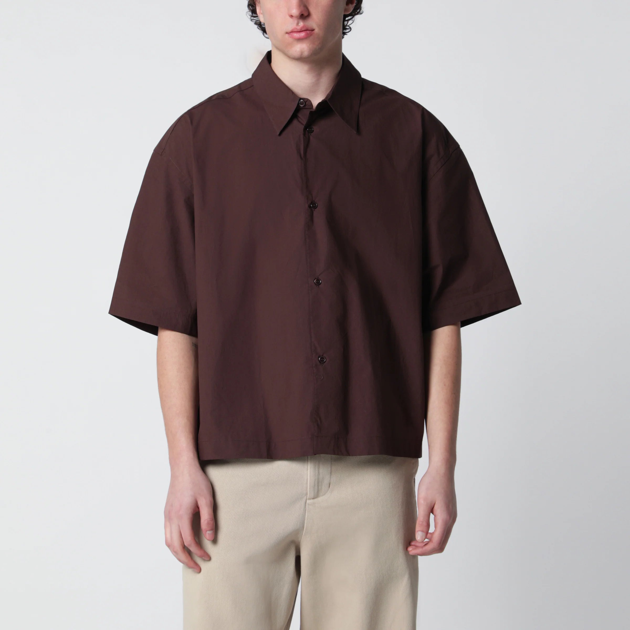 STUDIO NICHOLSON Brown cotton poplin shirt