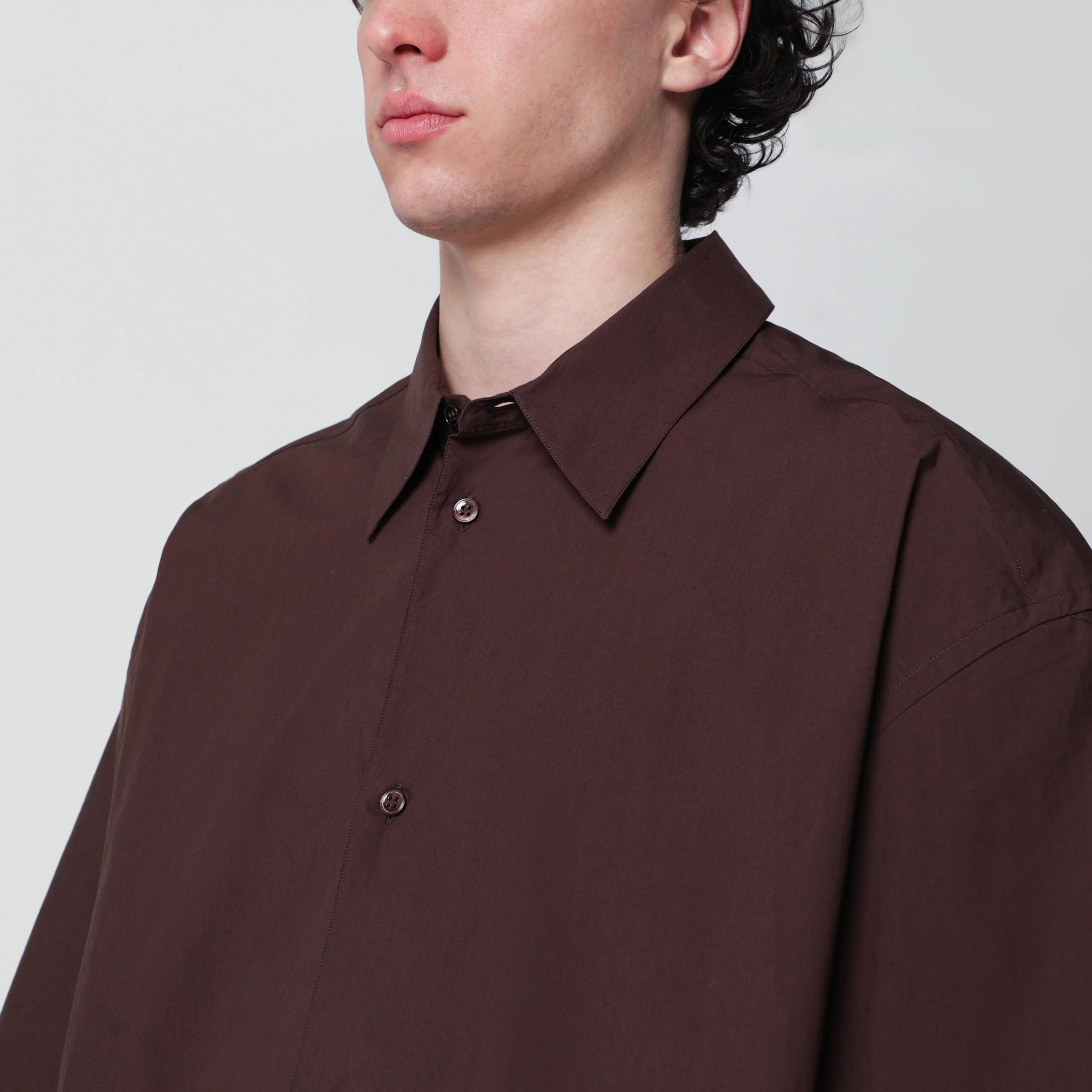 STUDIO NICHOLSON Brown cotton poplin shirt