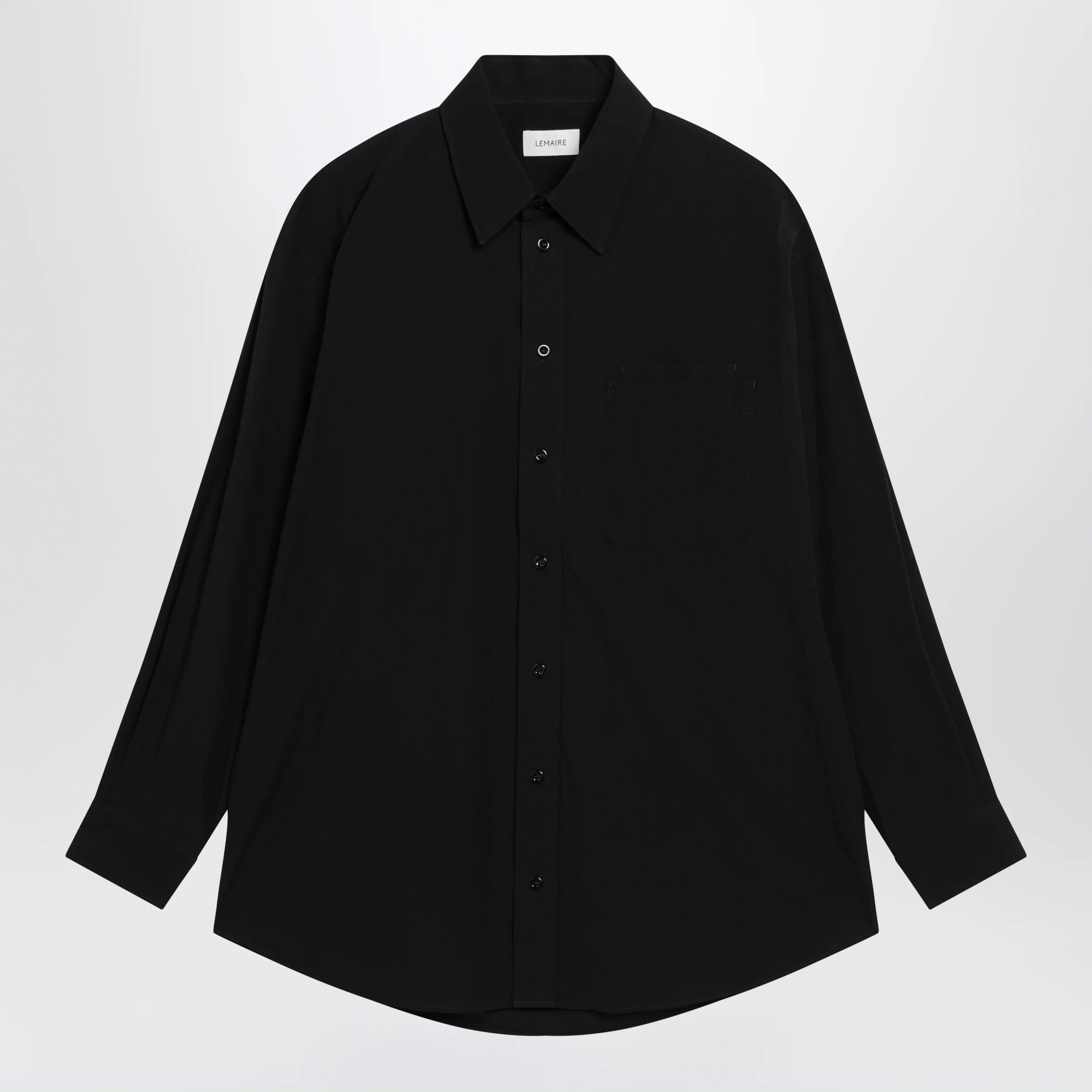 LEMAIRE Long-sleeve shirt with chest pockets in black cotton