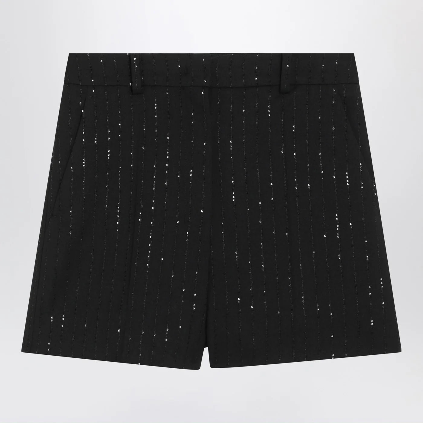 Max Mara Pianoforte Black Shorts with pinstripe-effect micro sequins