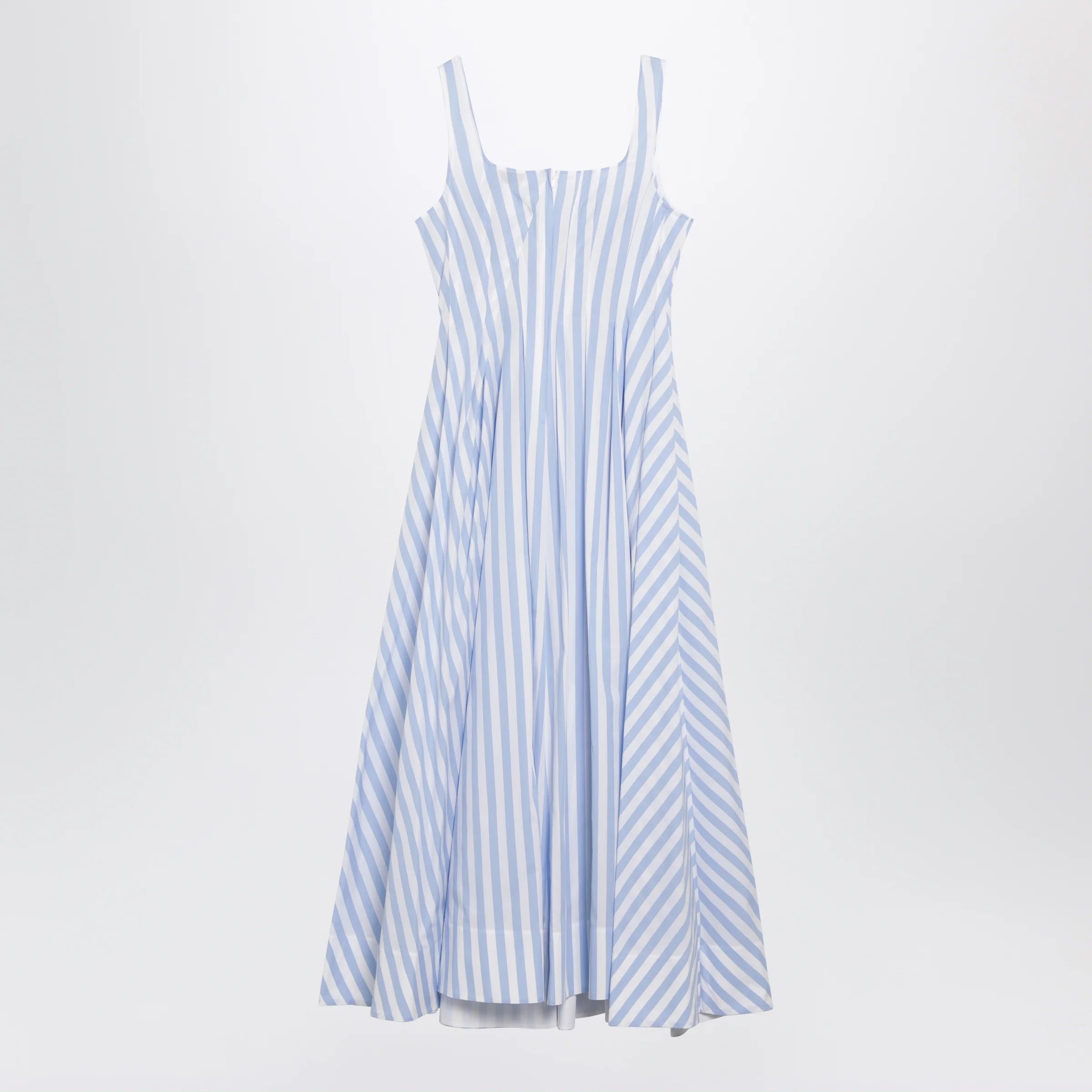 Sportmax Long striped cotton poplin dress in light blue
