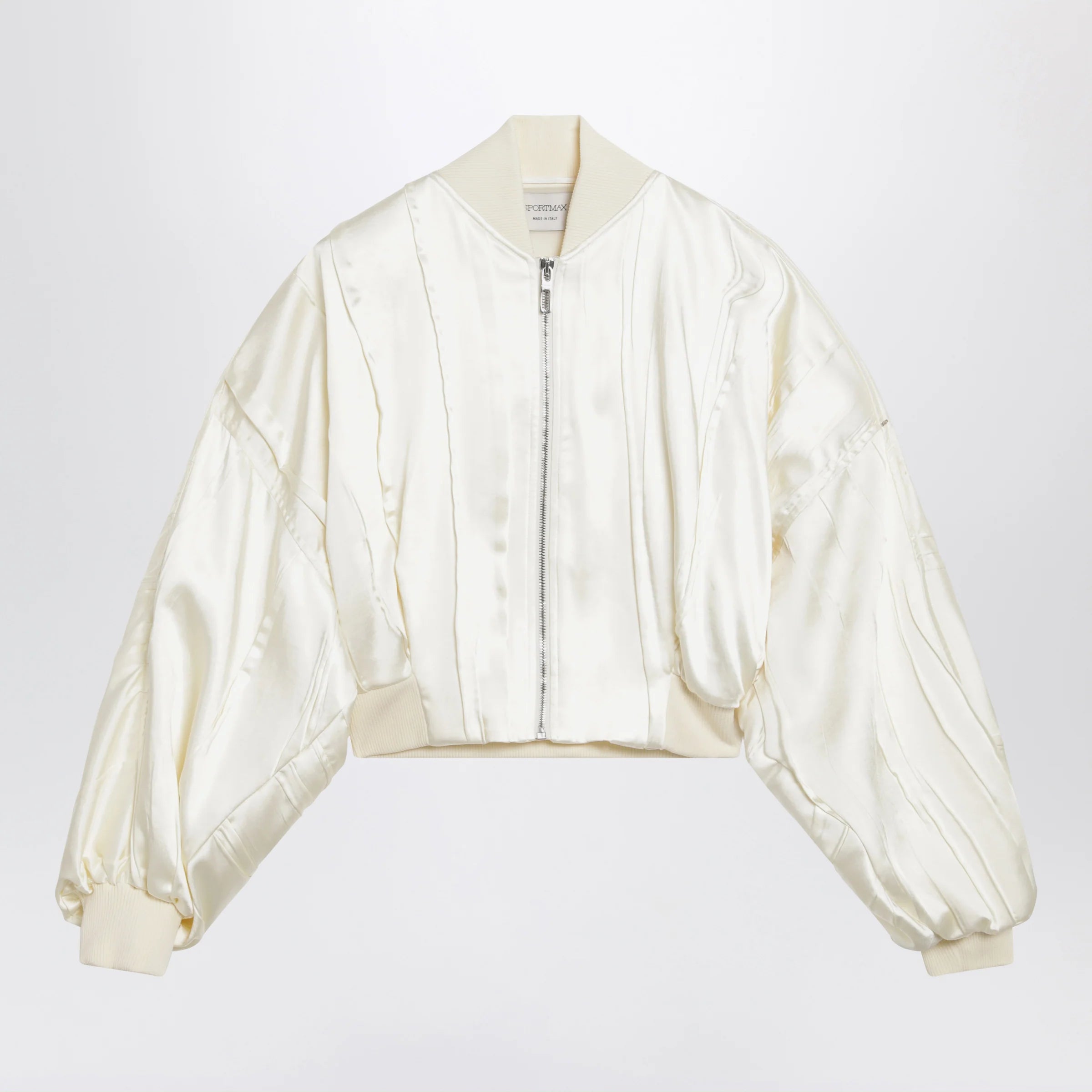 Sportmax Ivory pleated satin bomber jacket