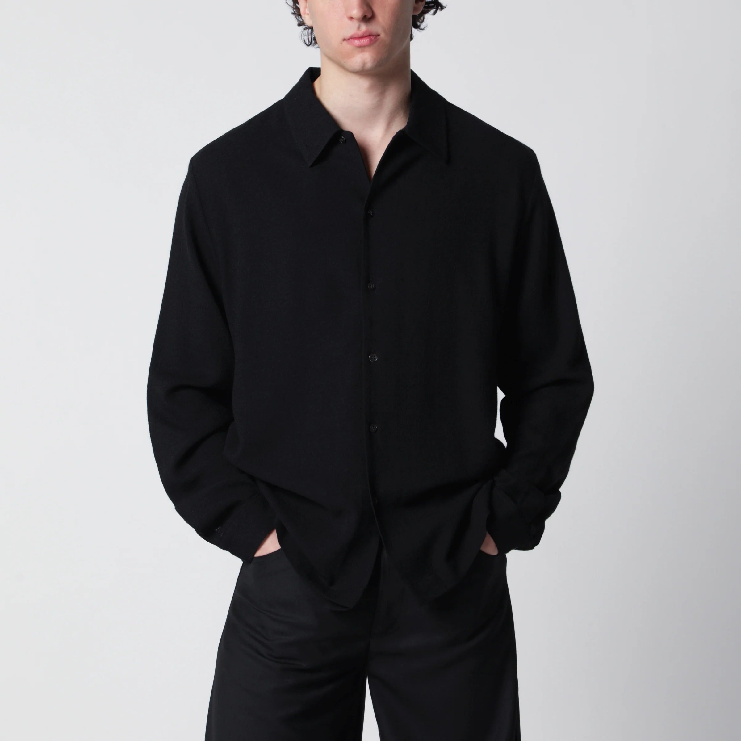 Séfr Sense black wool-blend crêpe shirt