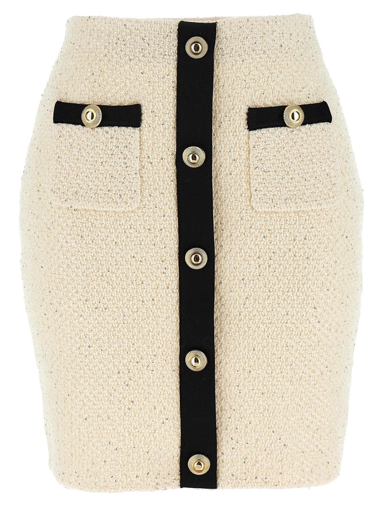 Self-Portrait Cream Sequin Knit Mini Skirt