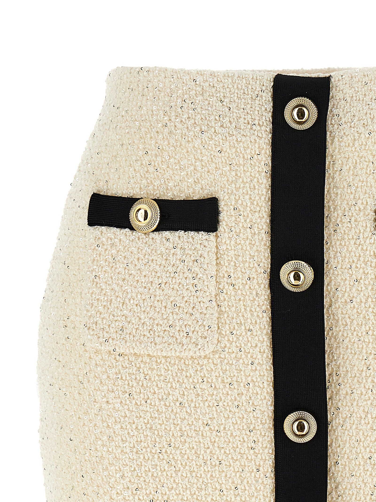 Self-Portrait Cream Sequin Knit Mini Skirt