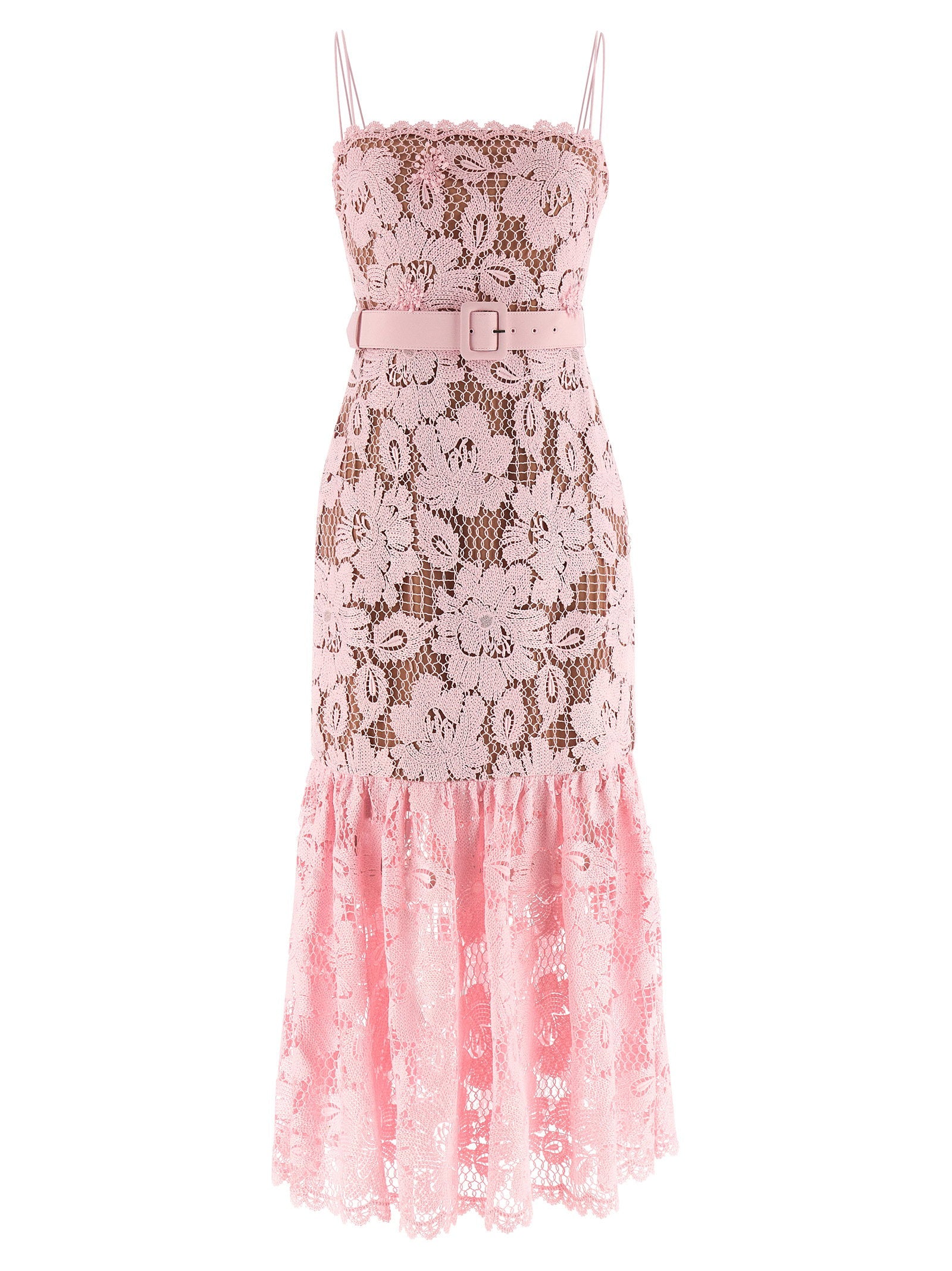 Self-Portrait Pink Crochet Lace Midi Dress