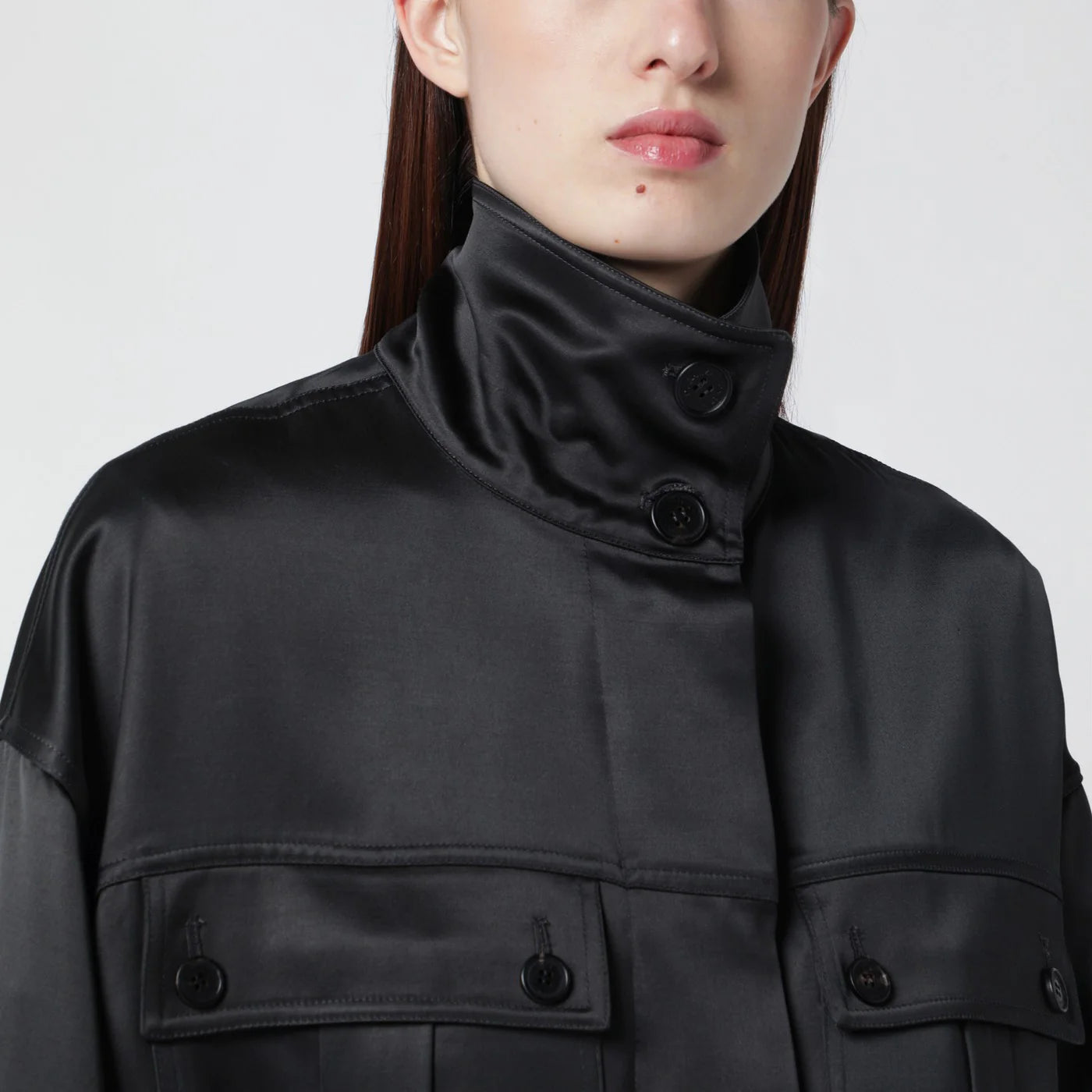 Durazzi Milano Dark grey glossy viscose shirt jacket