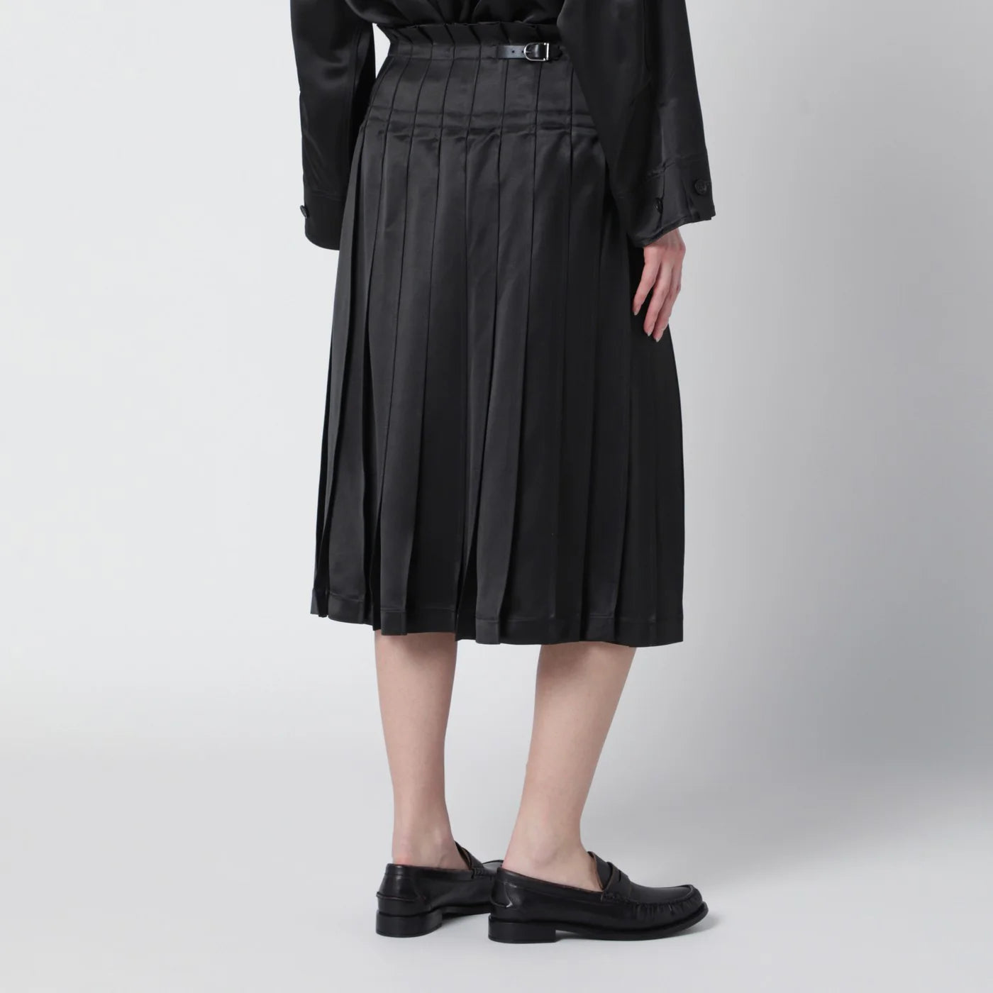 Durazzi Milano Dark grey glossy viscose pleated skirt