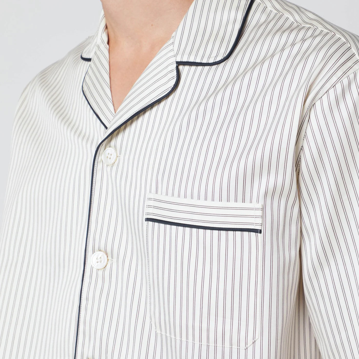 Tekla Brown and white striped pyjama shirt