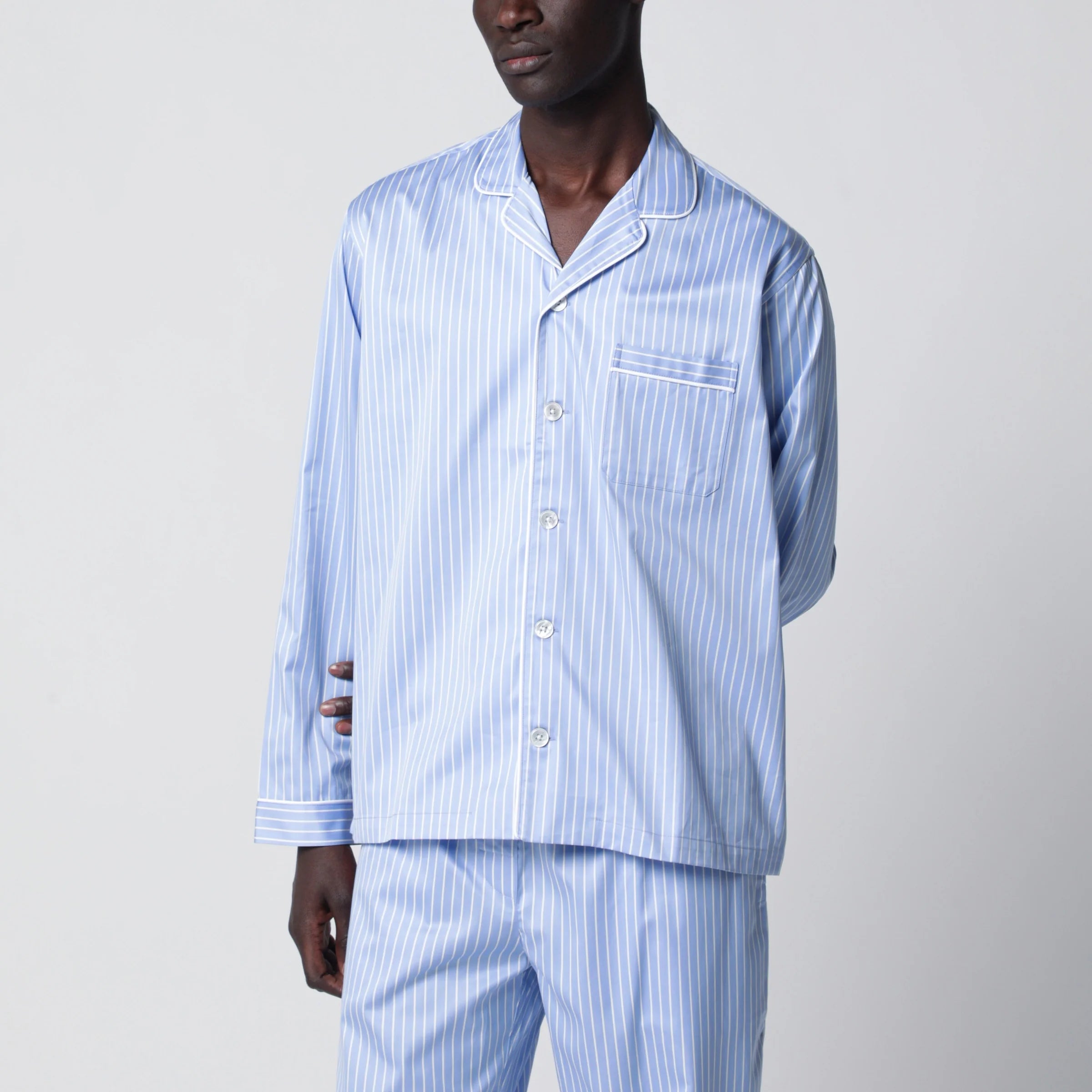 Tekla Light blue pajama shirt with white stripes