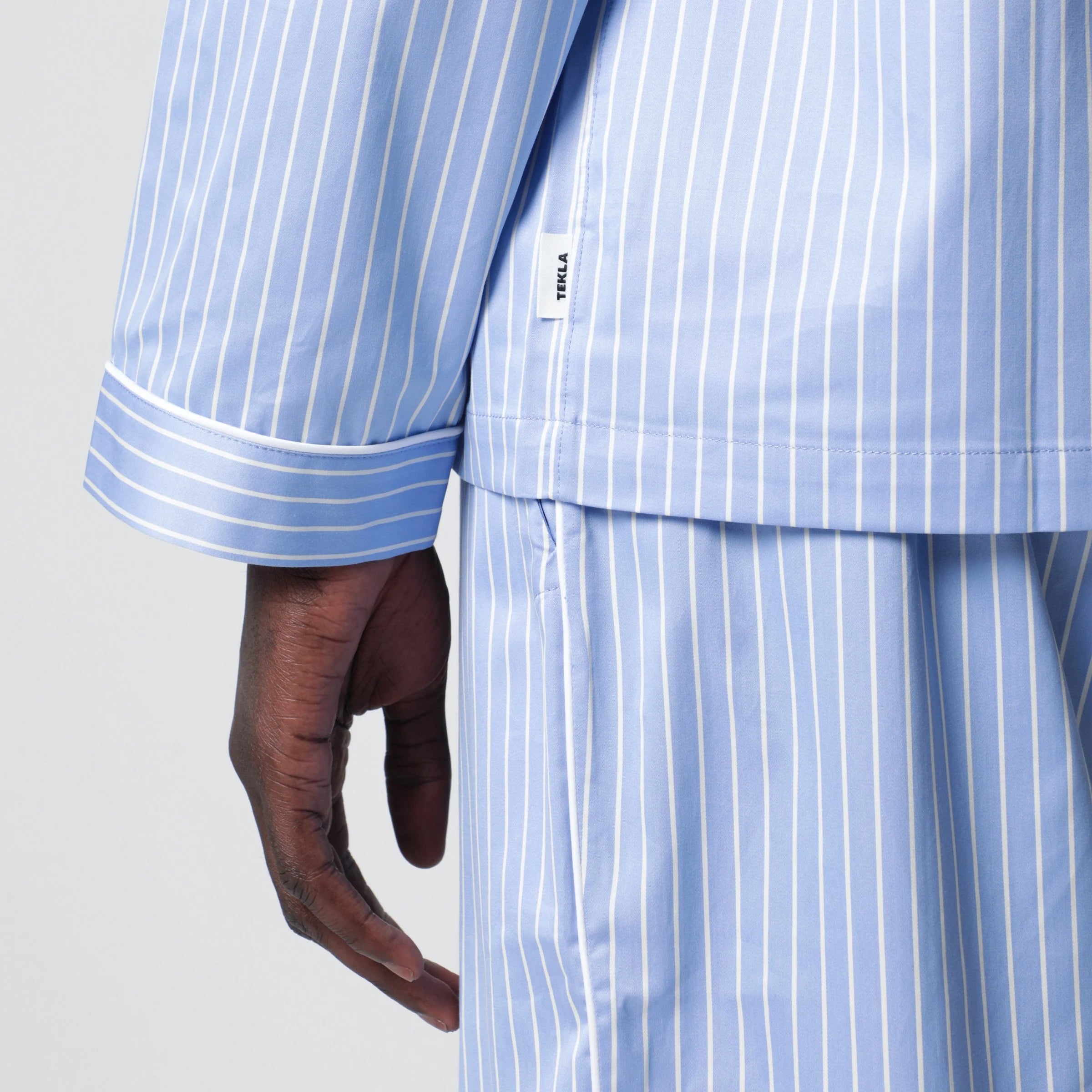 Tekla Light blue pajama shirt with white stripes