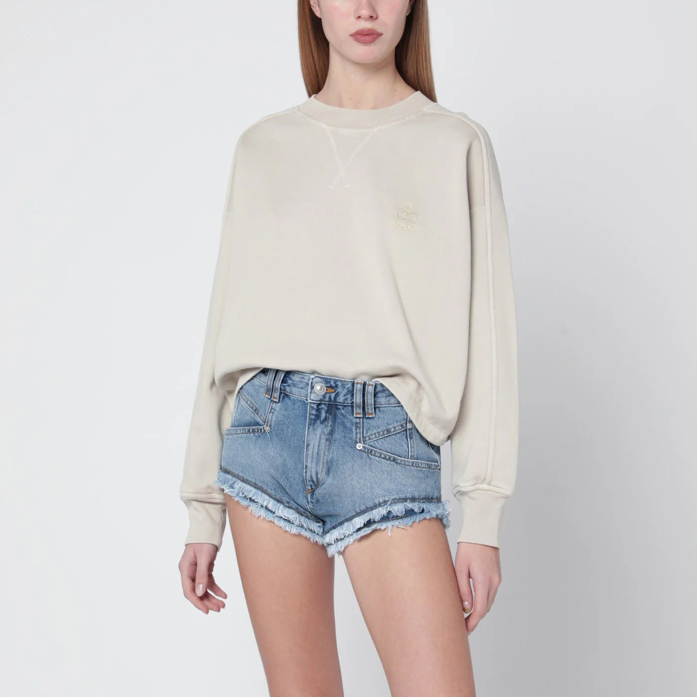 ISABEL MARANT Étoile Beige crew-neck cotton sweatshirt