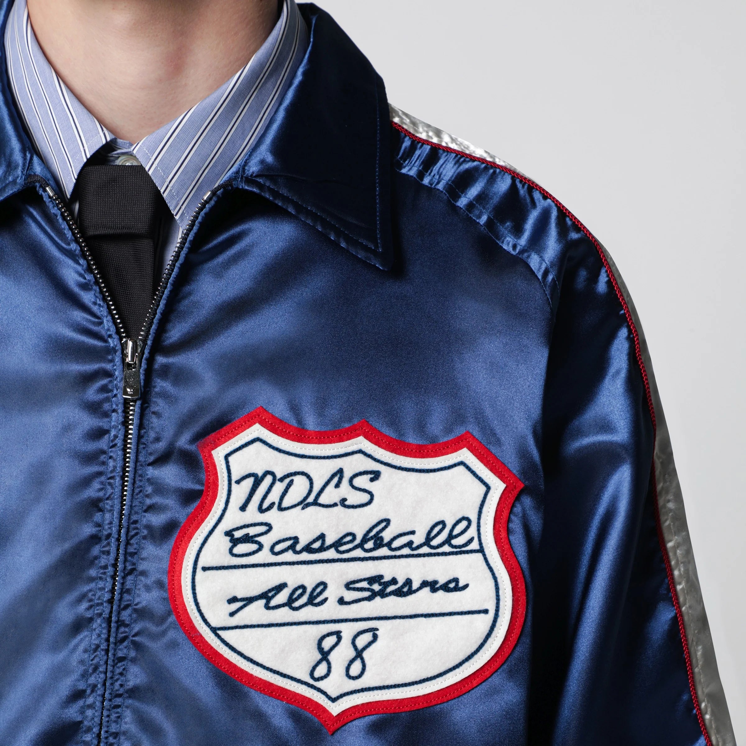 Needles Stadium Jacket in polyester satin, navy