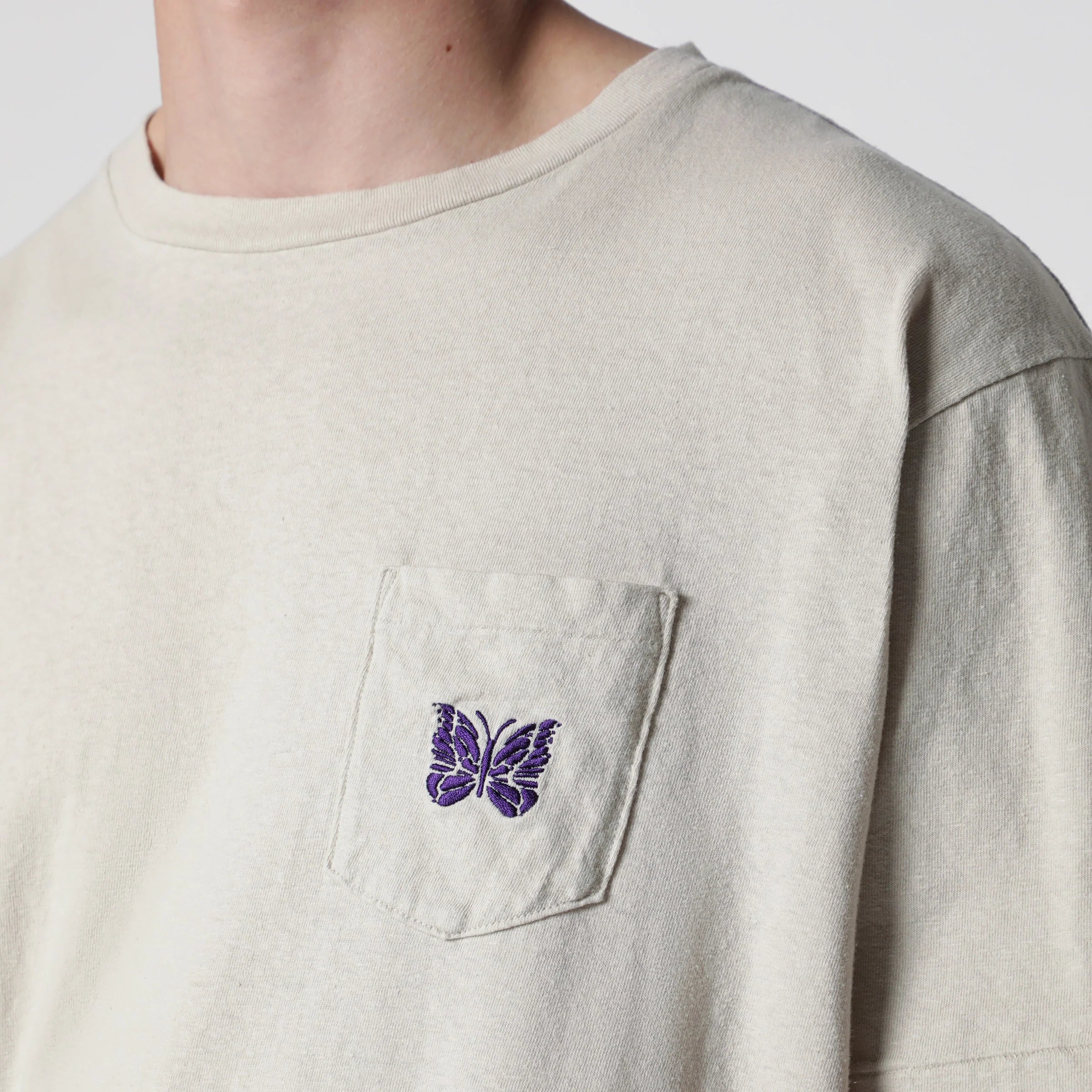 Needles Beige cotton T-shirt with embroidery