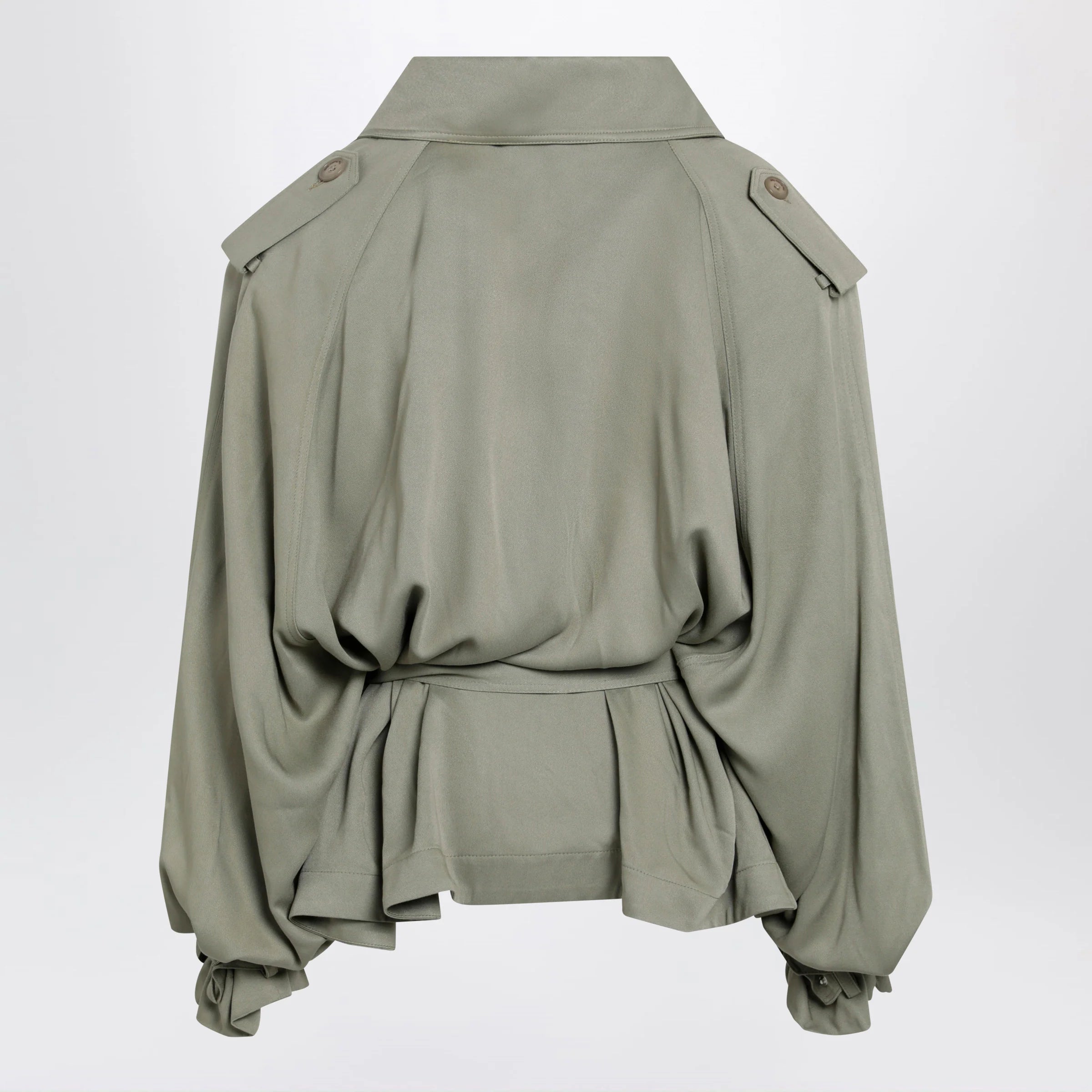 The Frankie Shop Elva short fluid trench coat in sage green viscose
