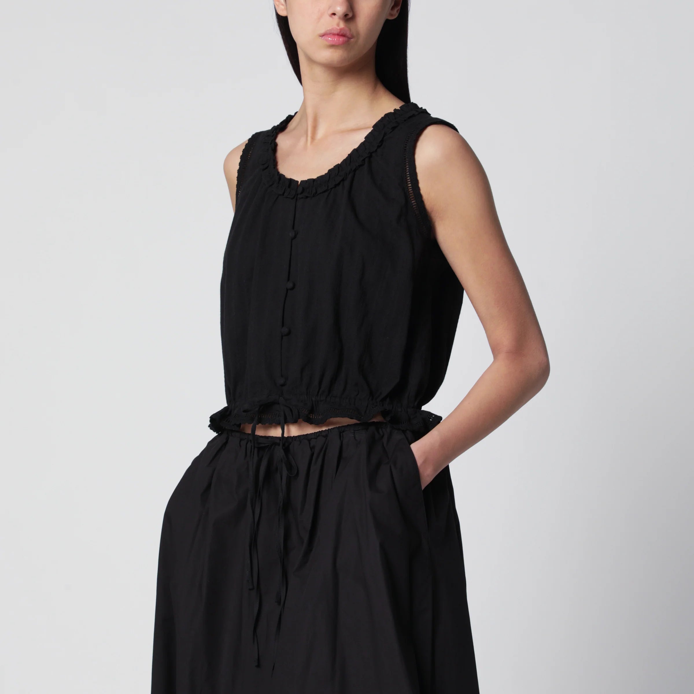 Dunst Black perforated cotton tank top